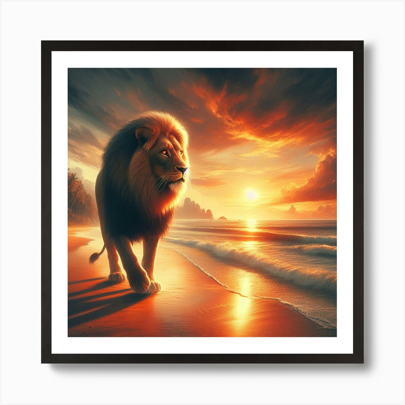 Lion beach Art Print Framed Wall Art Poster Canvas Print Picture