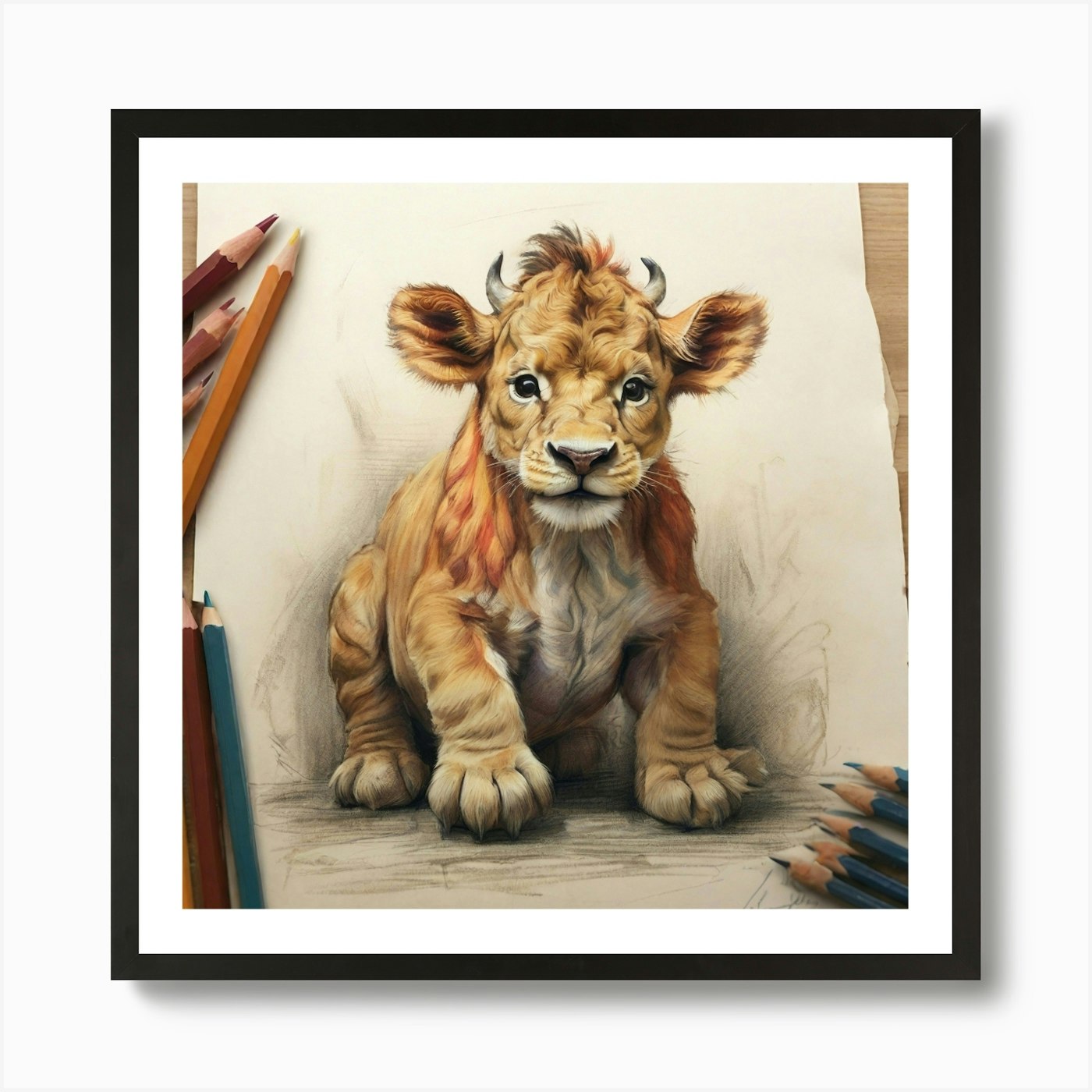 Lion Cub Art Print Framed Wall Art Poster Canvas Print Picture