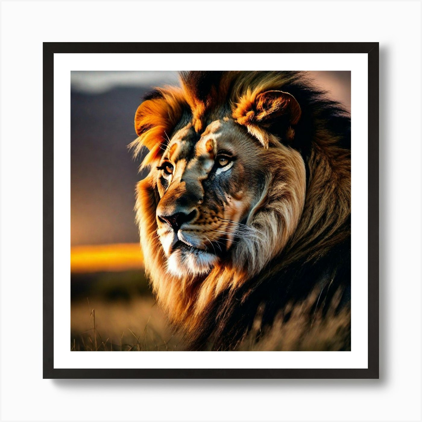 Lion At Sunset 10 Art Print Framed Wall Art Poster Canvas Print Picture