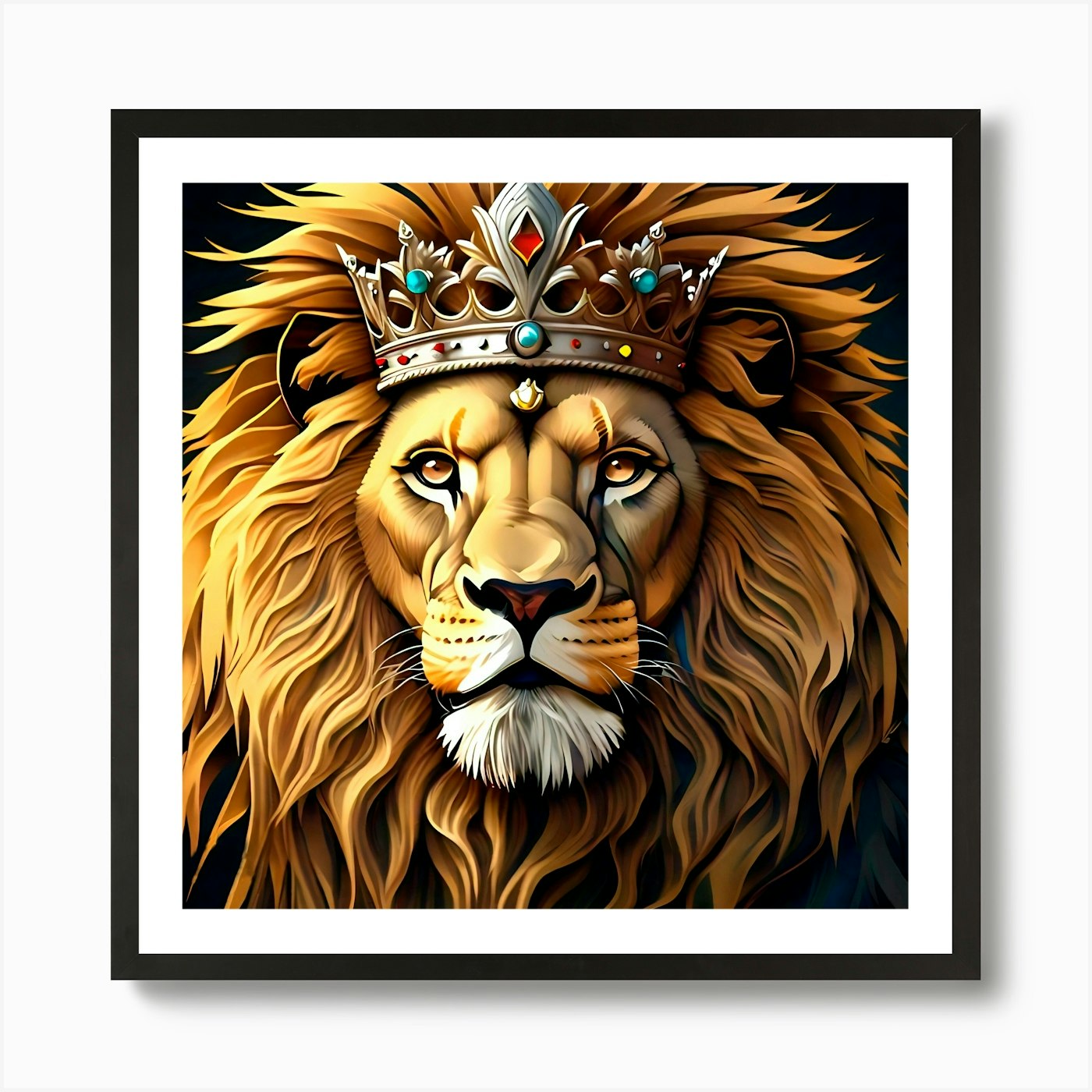 Lion With Crown Art Print Framed Wall Art Poster Canvas Print Picture