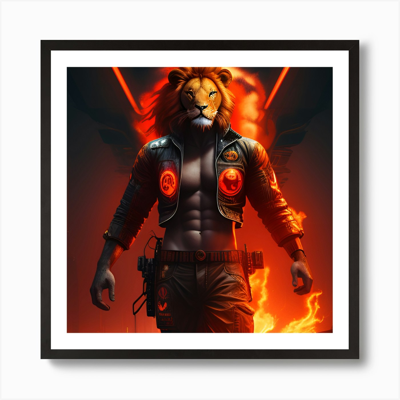 Lion In Flames Art Print Framed Wall Art Poster Canvas Print Picture