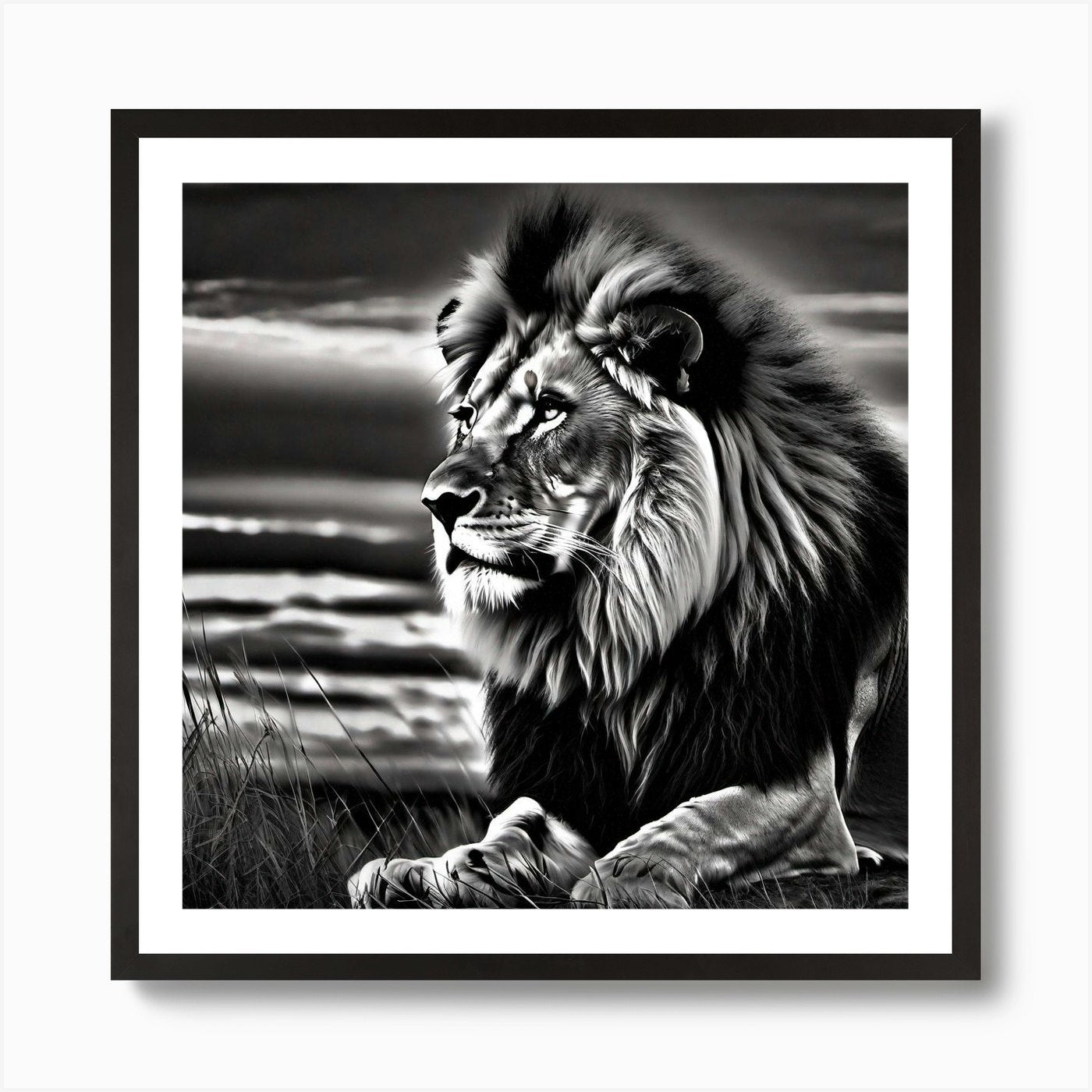 Lion In The Grass 2 Art Print Framed Wall Art Poster Canvas Print Picture