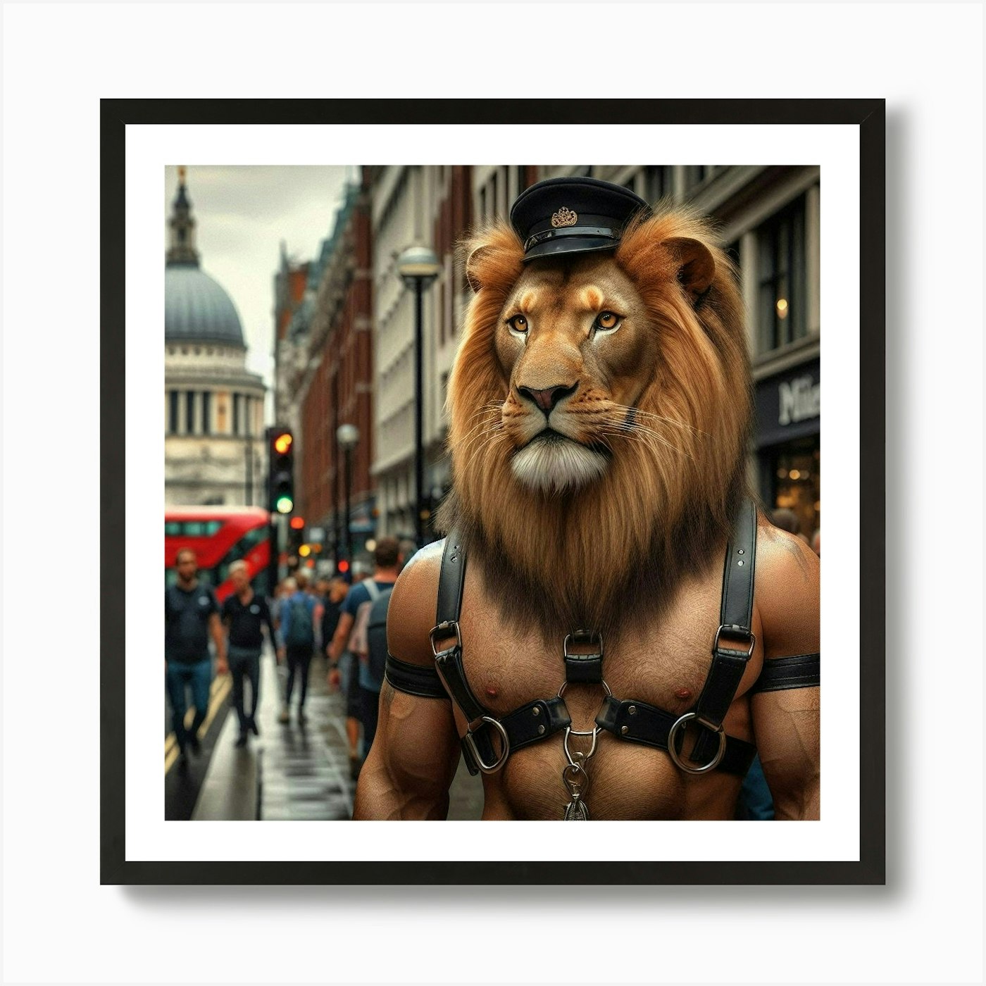 London Gay Harness Lion Art Print Framed Wall Art Poster Canvas Print Picture