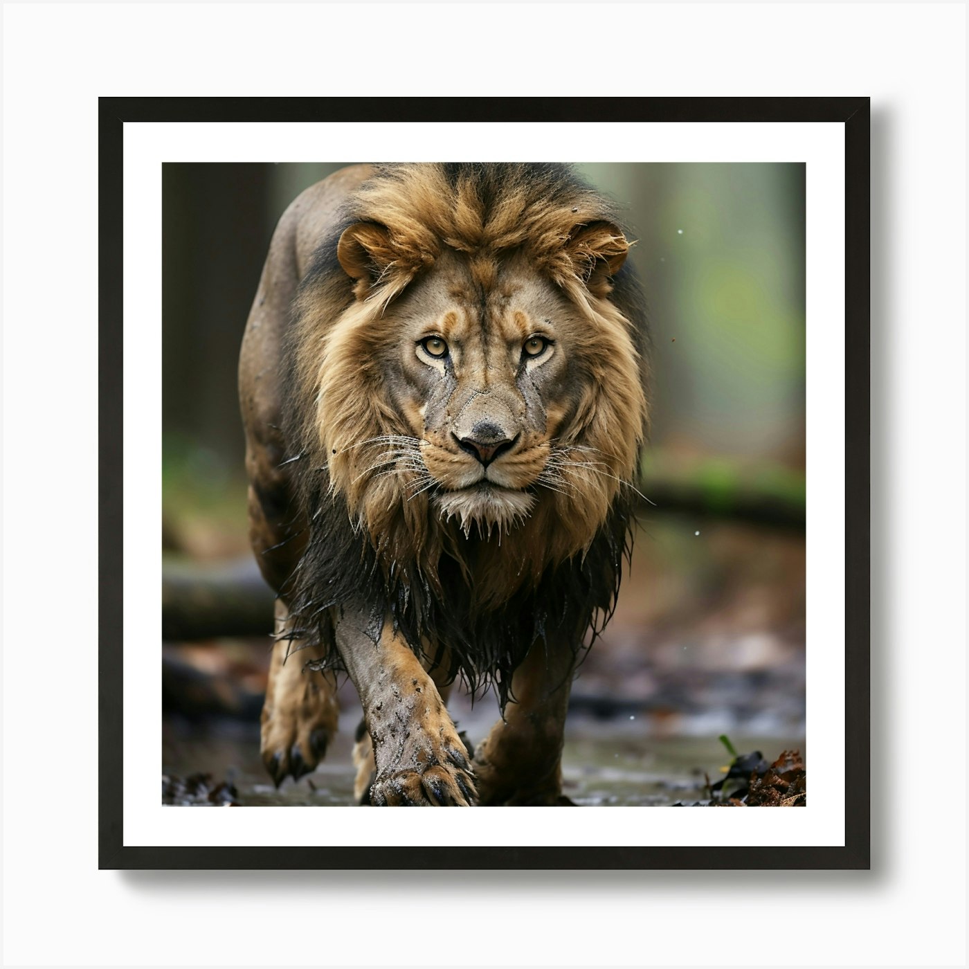 Lion Walking In The Forest 3 Art Pr Framed Wall Art Poster Canvas Print Picture