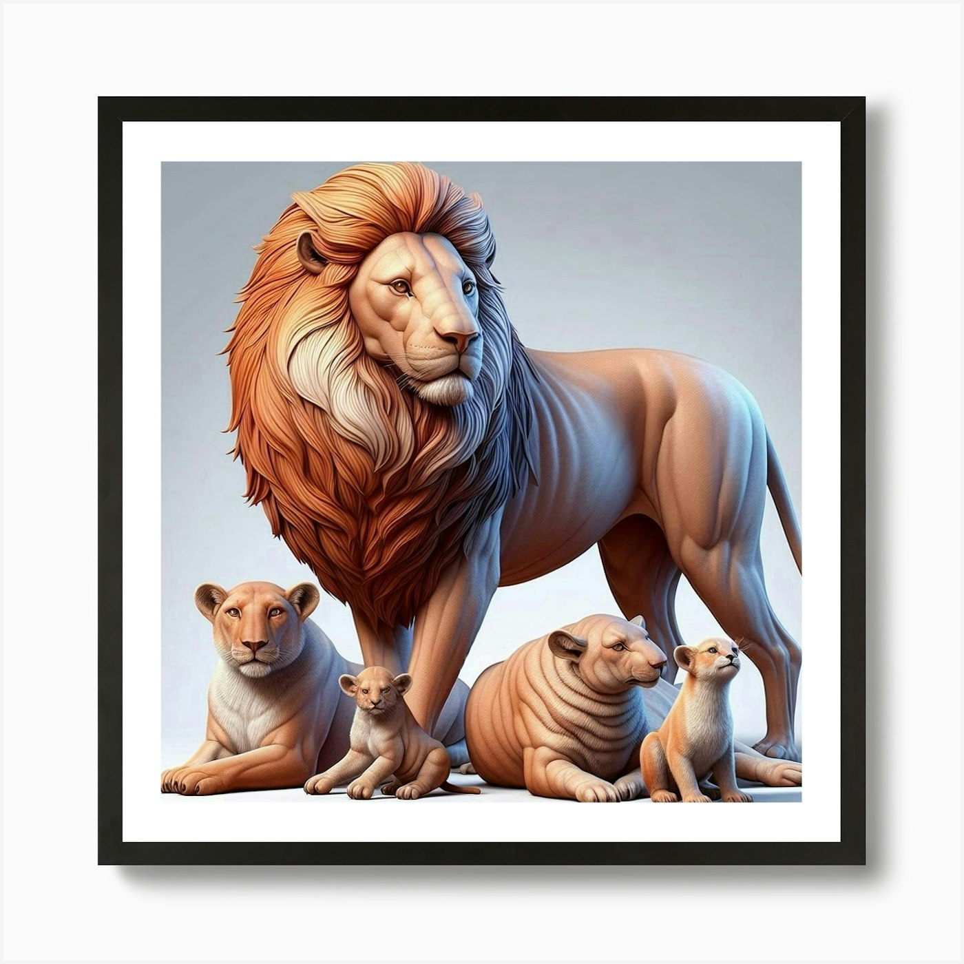Family Of Lions Art Print Framed Wall Art Poster Canvas Print Picture