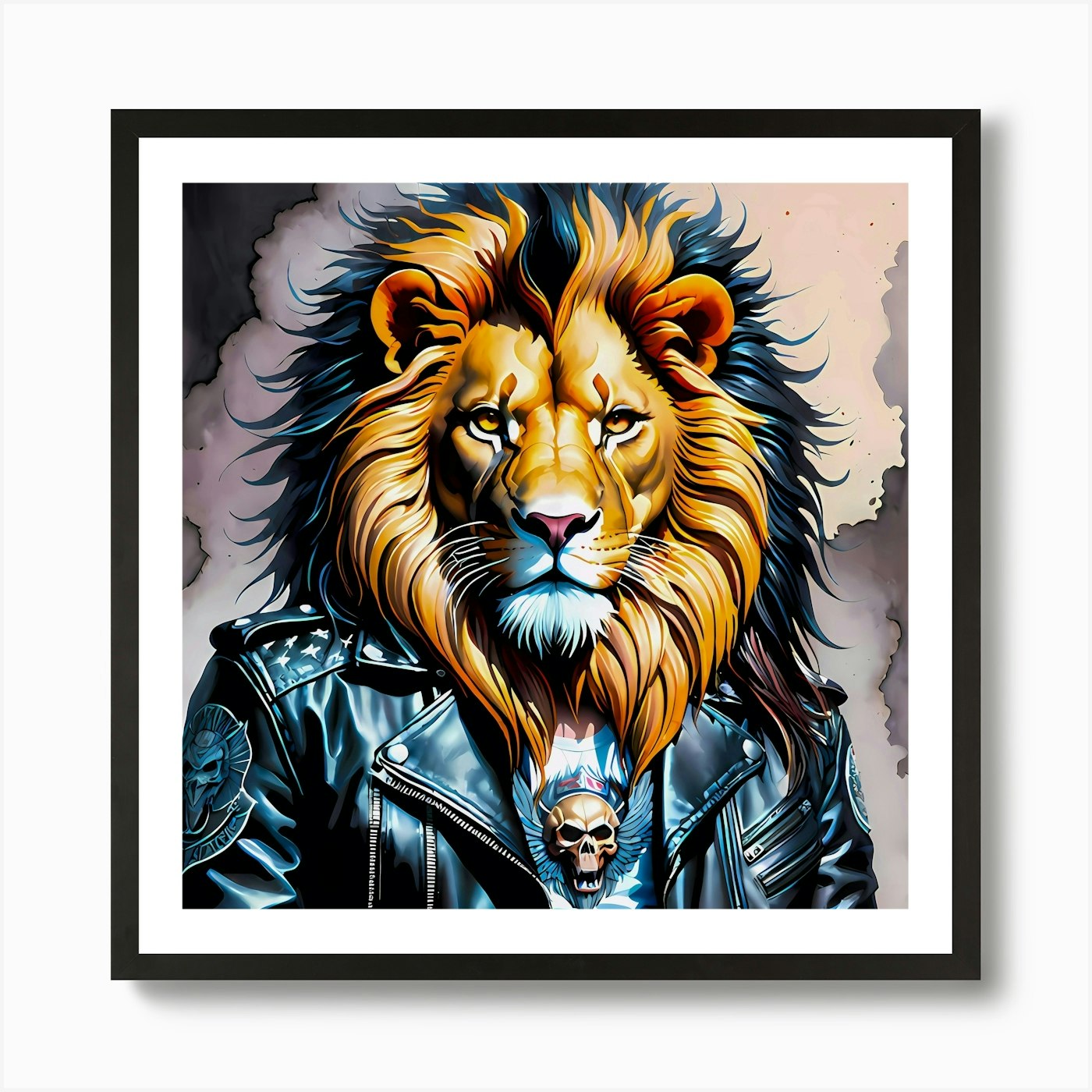 Lion Rocker In Black Leather Jacket Framed Wall Art Poster Canvas Print Picture