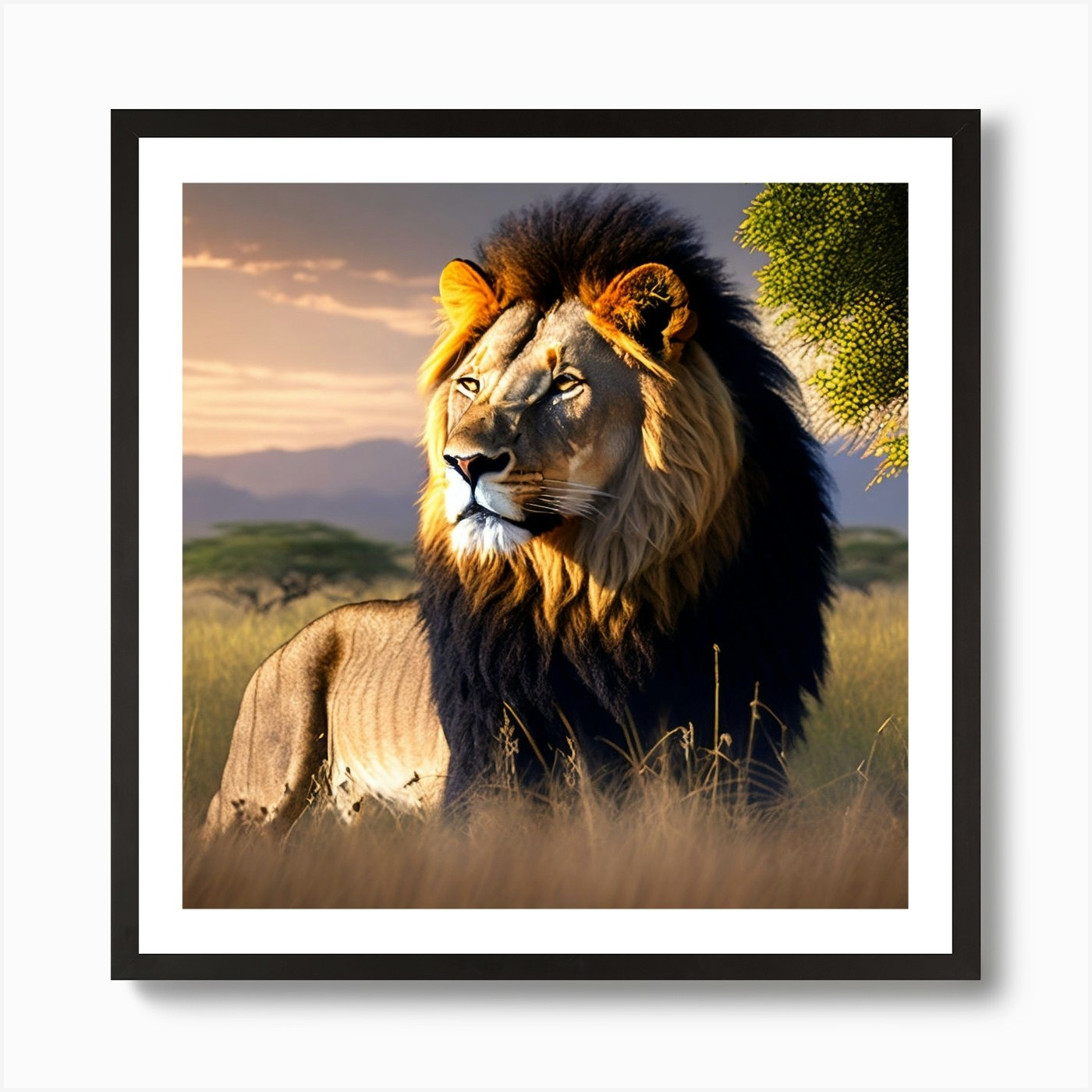 Lion In The Grass 5 Art Print Framed Wall Art Poster Canvas Print Picture