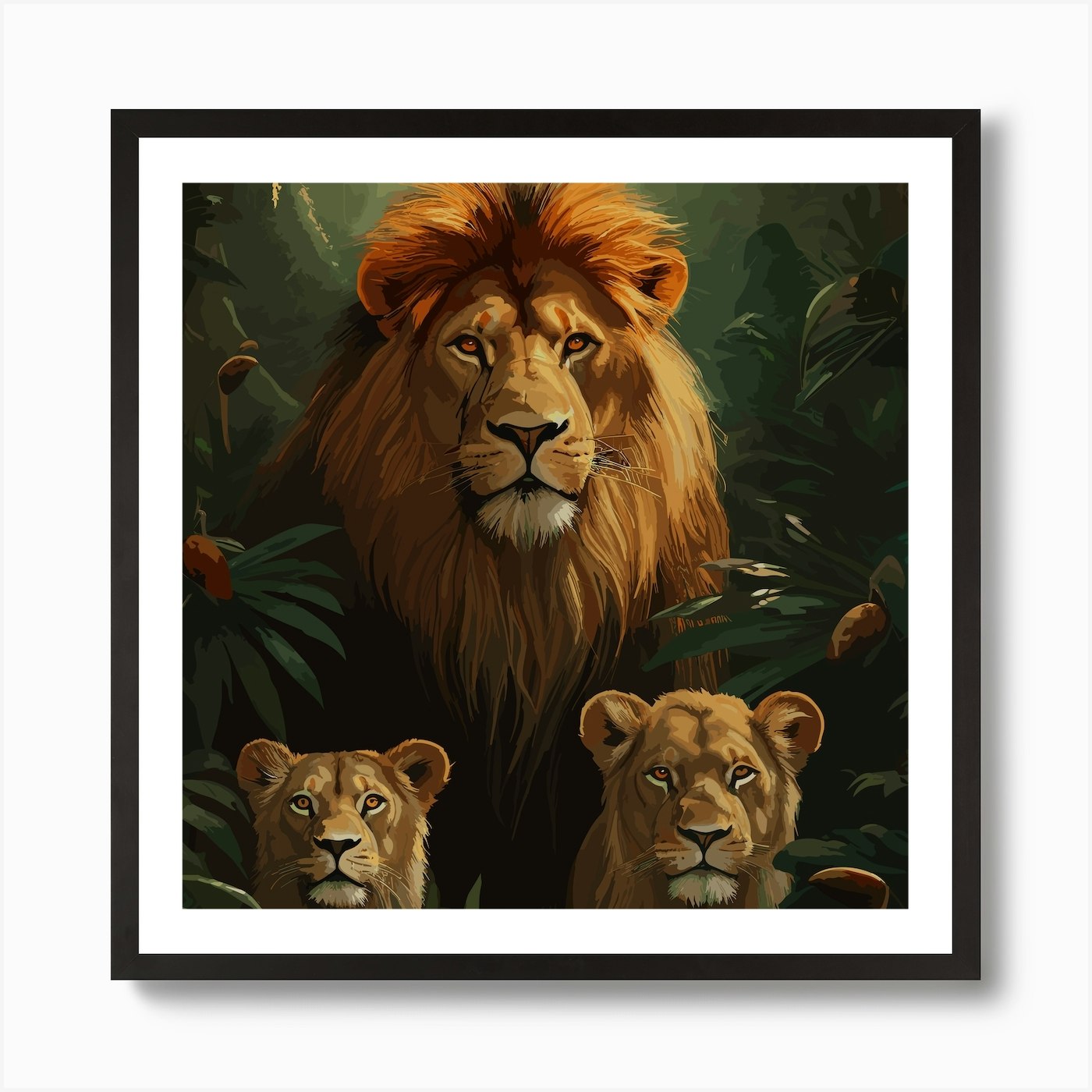 Lion Family In The Jungle Art Print Framed Wall Art Poster Canvas Print Picture