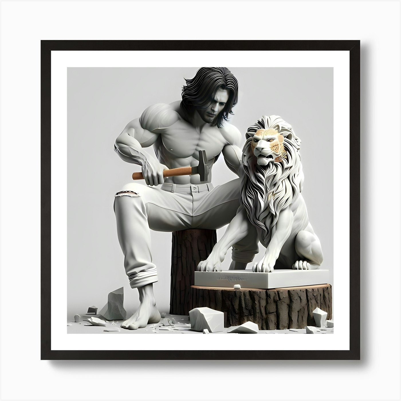 Lion And Man, The Joker With A Lion Framed Wall Art Poster Canvas Print Picture