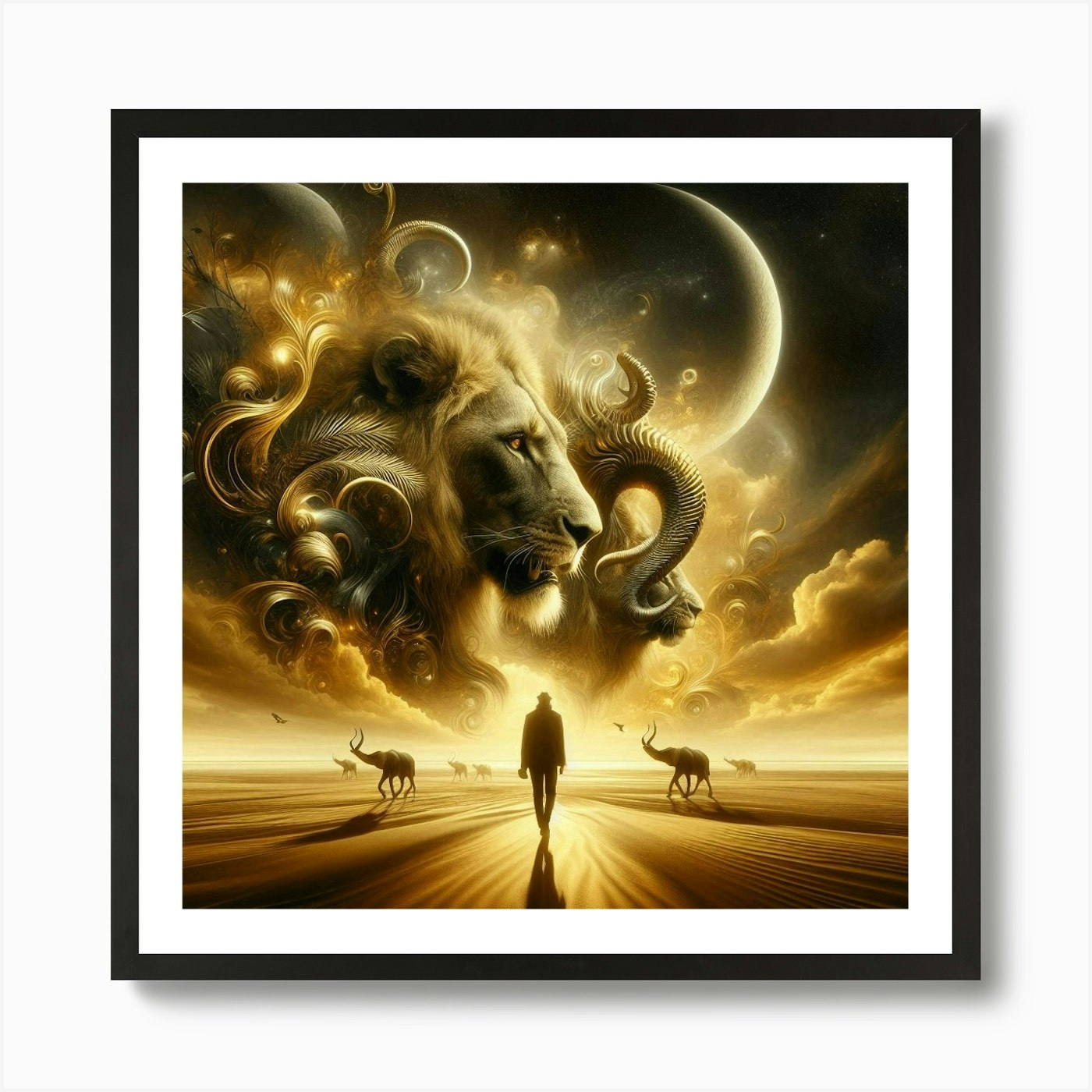 Lion In The Desert 3 Art Print Framed Wall Art Poster Canvas Print Picture