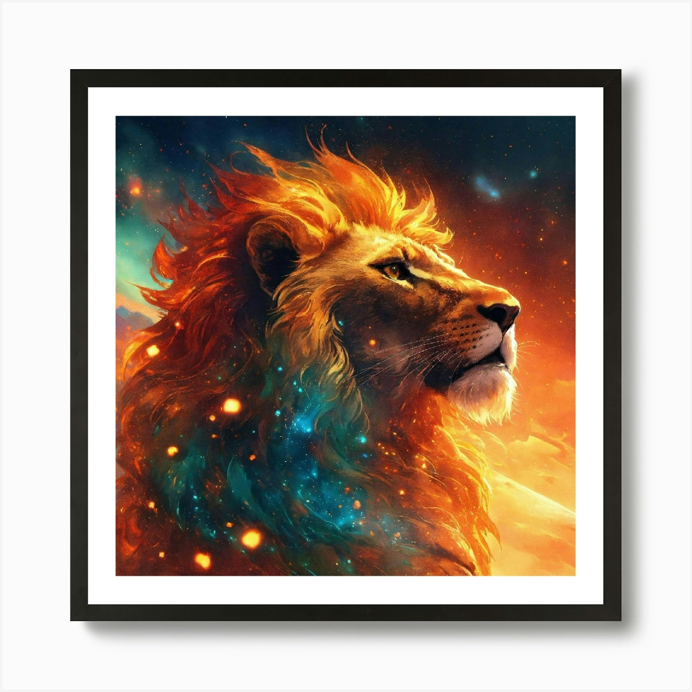 Fantasy Lion Fire Art Print Framed Wall Art Poster Canvas Print Picture