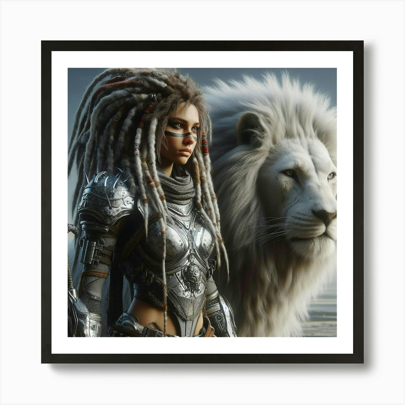 Wolf And Lion Art Print Framed Wall Art Poster Canvas Print Picture