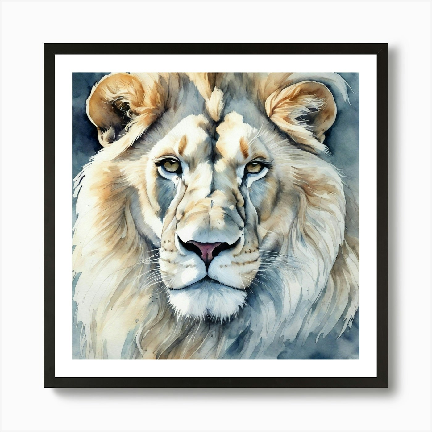 White Lion Watercolor Art Print Framed Wall Art Poster Canvas Print Picture