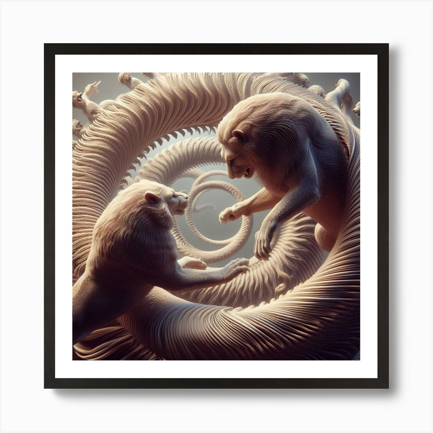 Lions In A Spiral Art Print Framed Wall Art Poster Canvas Print Picture