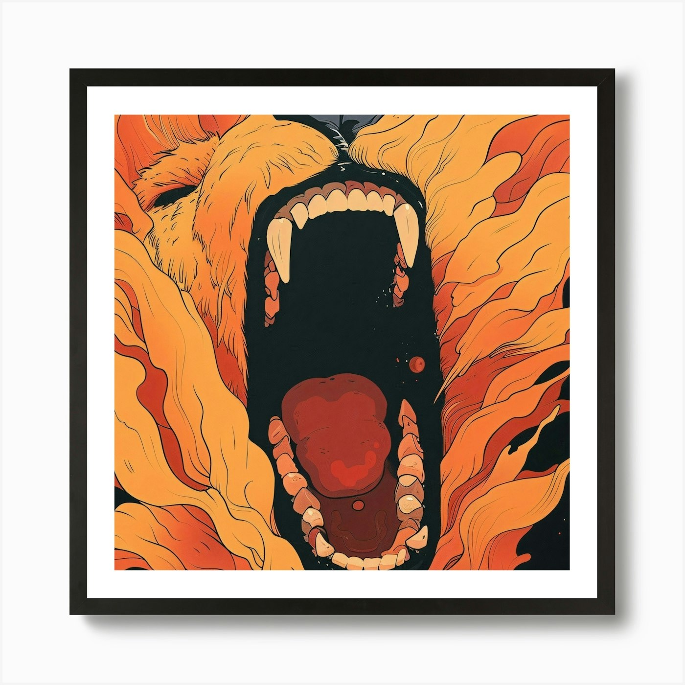 Lion In Flames Art Print Framed Wall Art Poster Canvas Print Picture