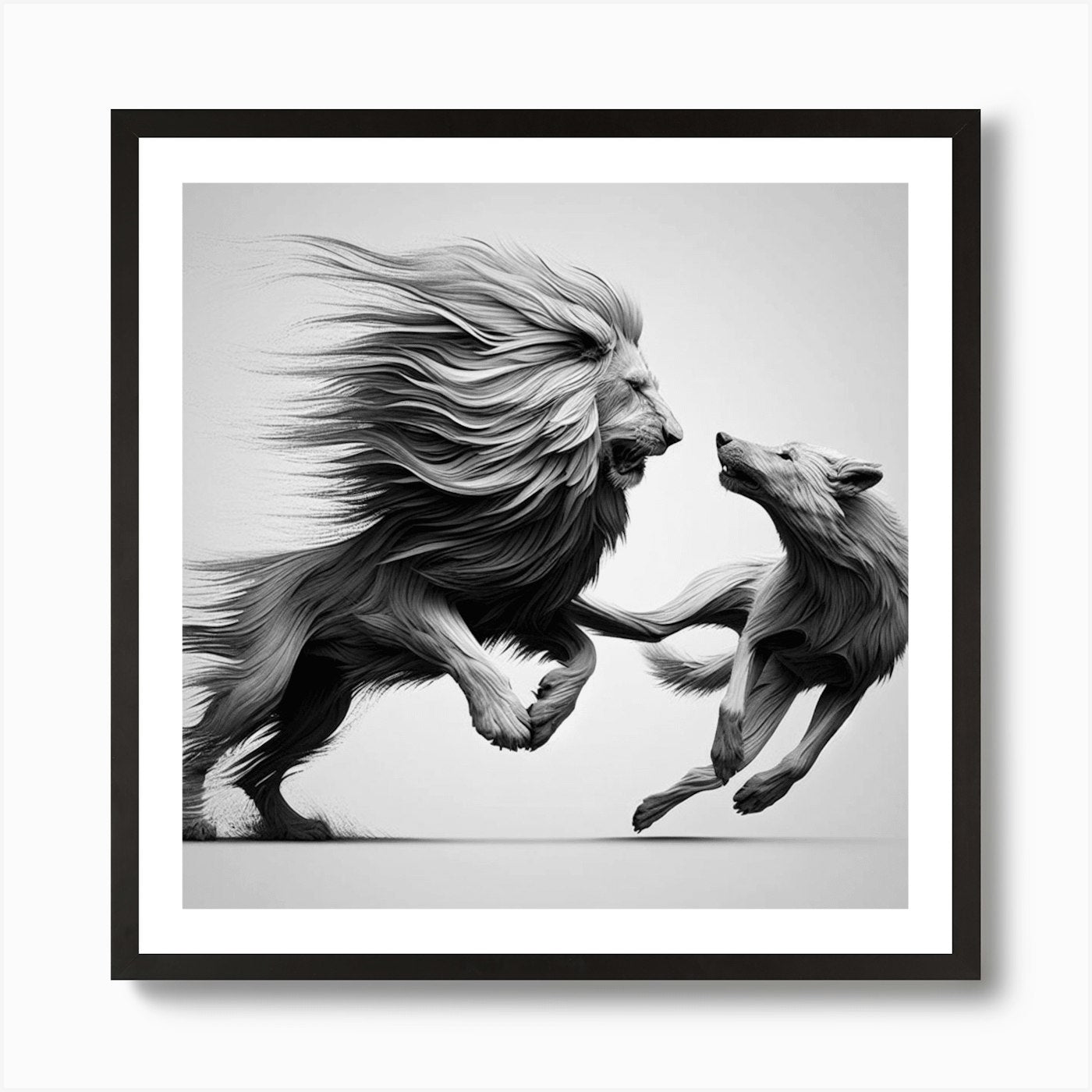 Animals Lion Vs Wolf Art Print Framed Wall Art Poster Canvas Print Picture