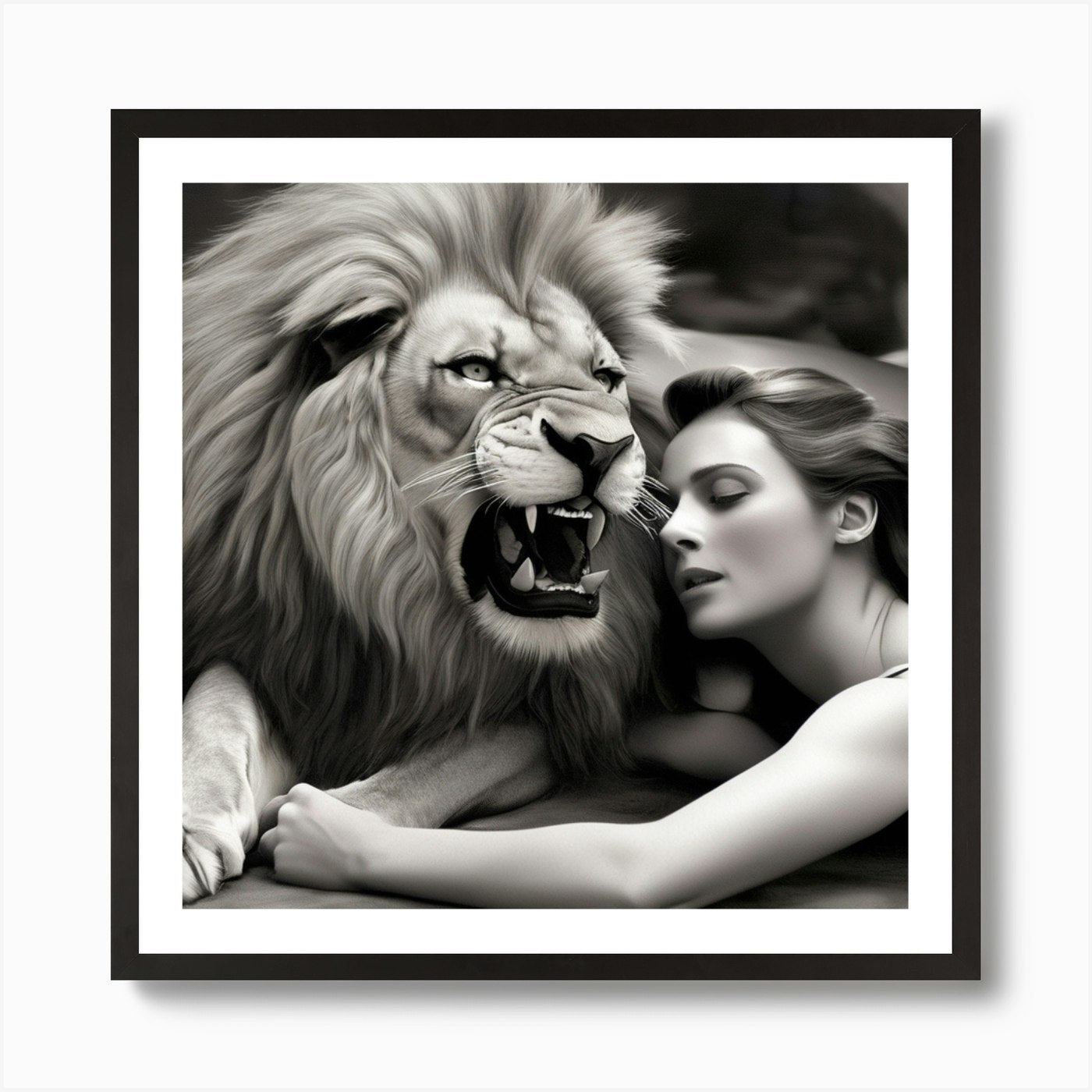 Lion Guards A Woman Art Print Framed Wall Art Poster Canvas Print Picture
