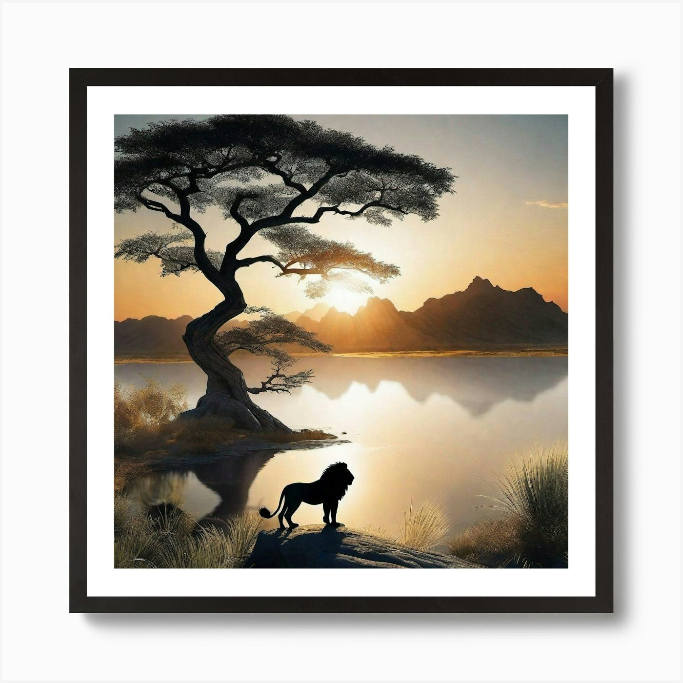 Lion And The Tree Art Print Framed Wall Art Poster Canvas Print Picture