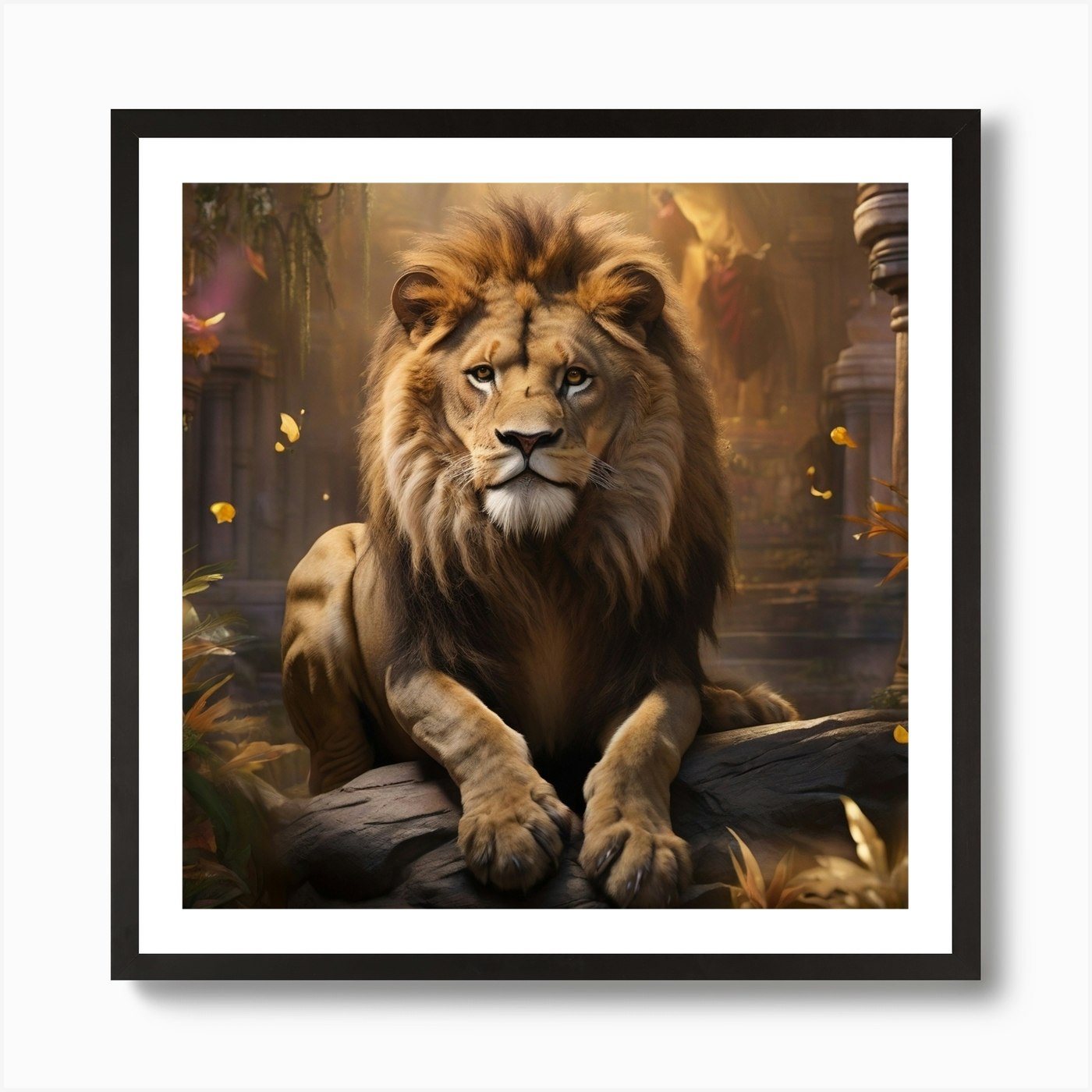 Lion In The Forest Art Print Framed Wall Art Poster Canvas Print Picture