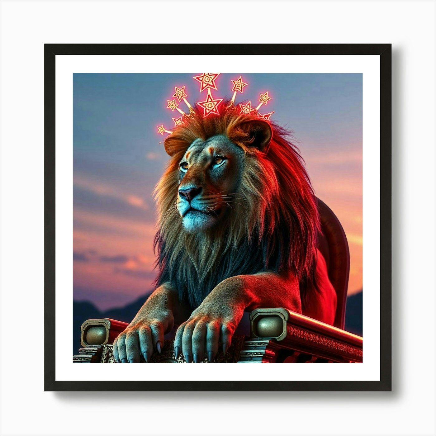 Lion In The Throne 4 Art Print Framed Wall Art Poster Canvas Print Picture