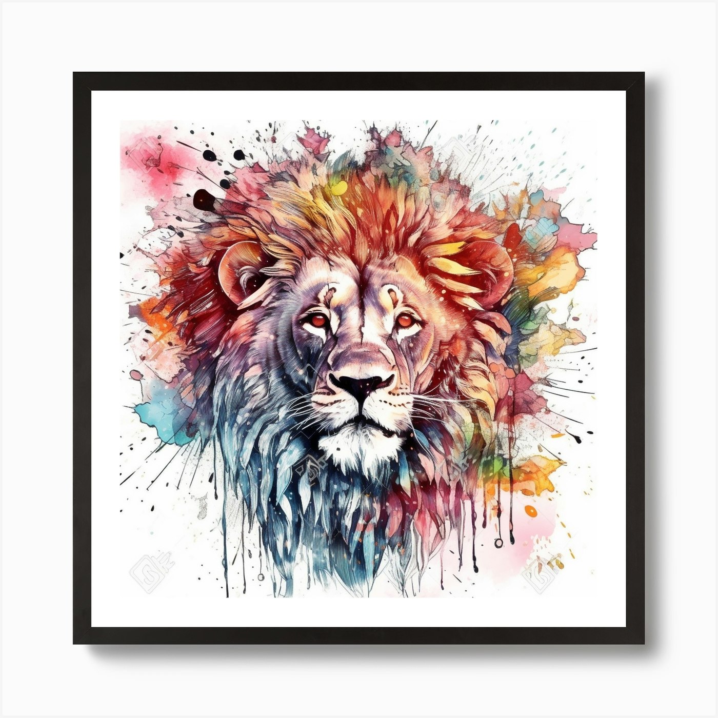 Lion Head Watercolor Painting Art P Framed Wall Art Poster Canvas Print Picture