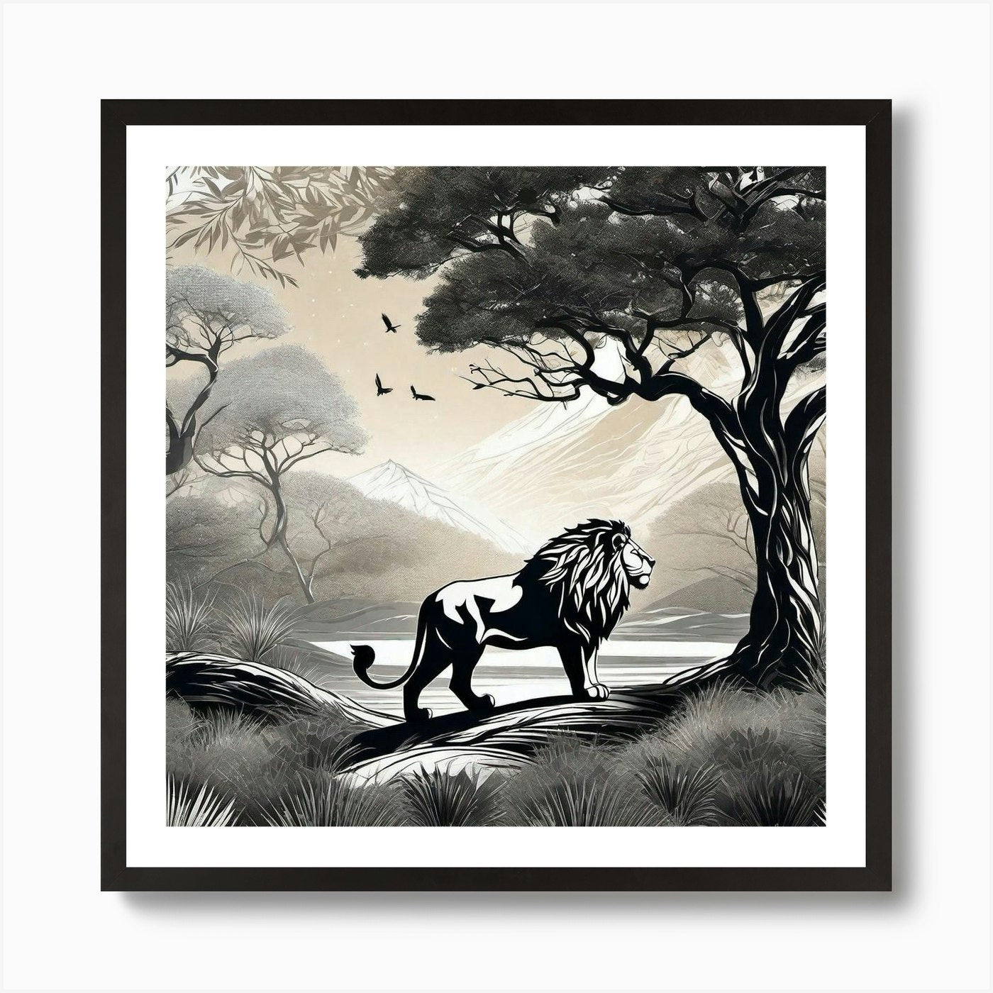 Lion In The Forest 8 Art Print Framed Wall Art Poster Canvas Print Picture