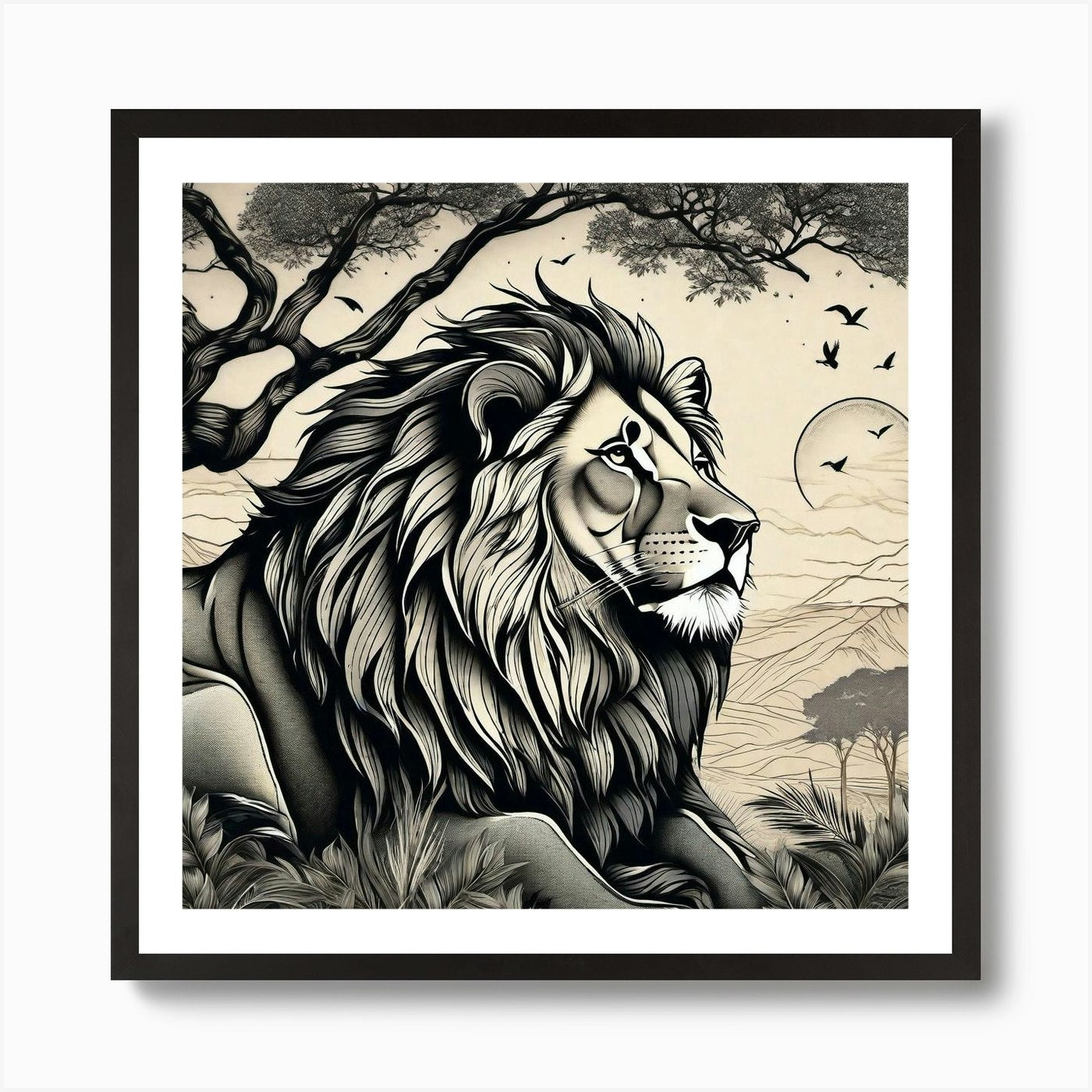 Lion In The Forest 41 Art Print Framed Wall Art Poster Canvas Print Picture