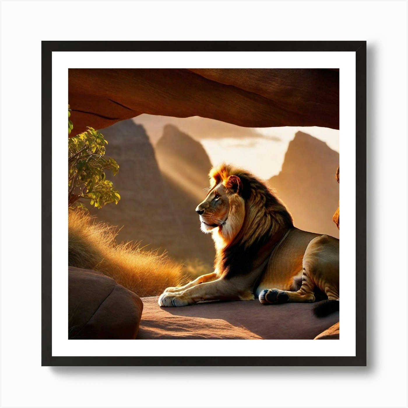 Lion In Cave Art Print Framed Wall Art Poster Canvas Print Picture