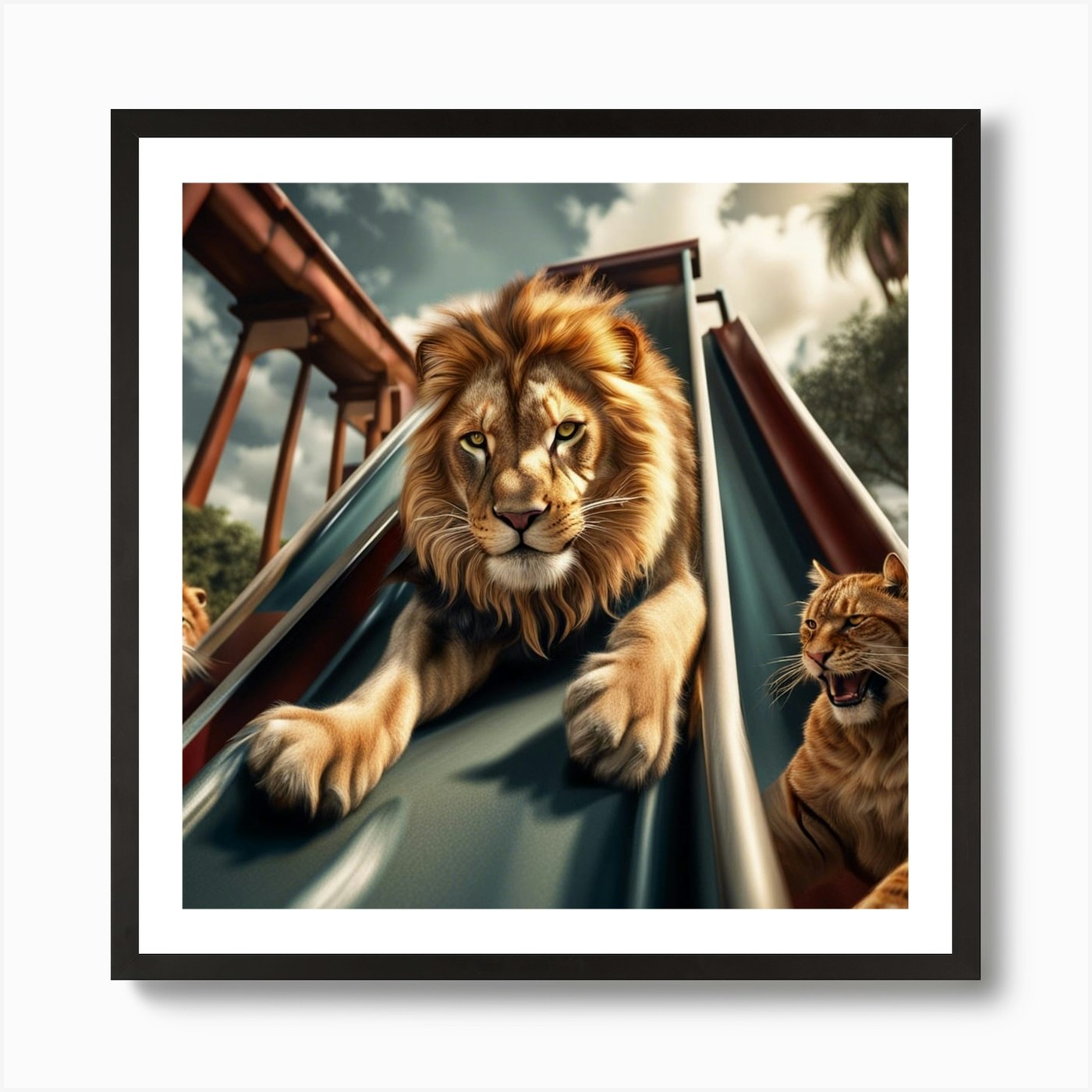 Lion playing Art Print Framed Wall Art Poster Canvas Print Picture