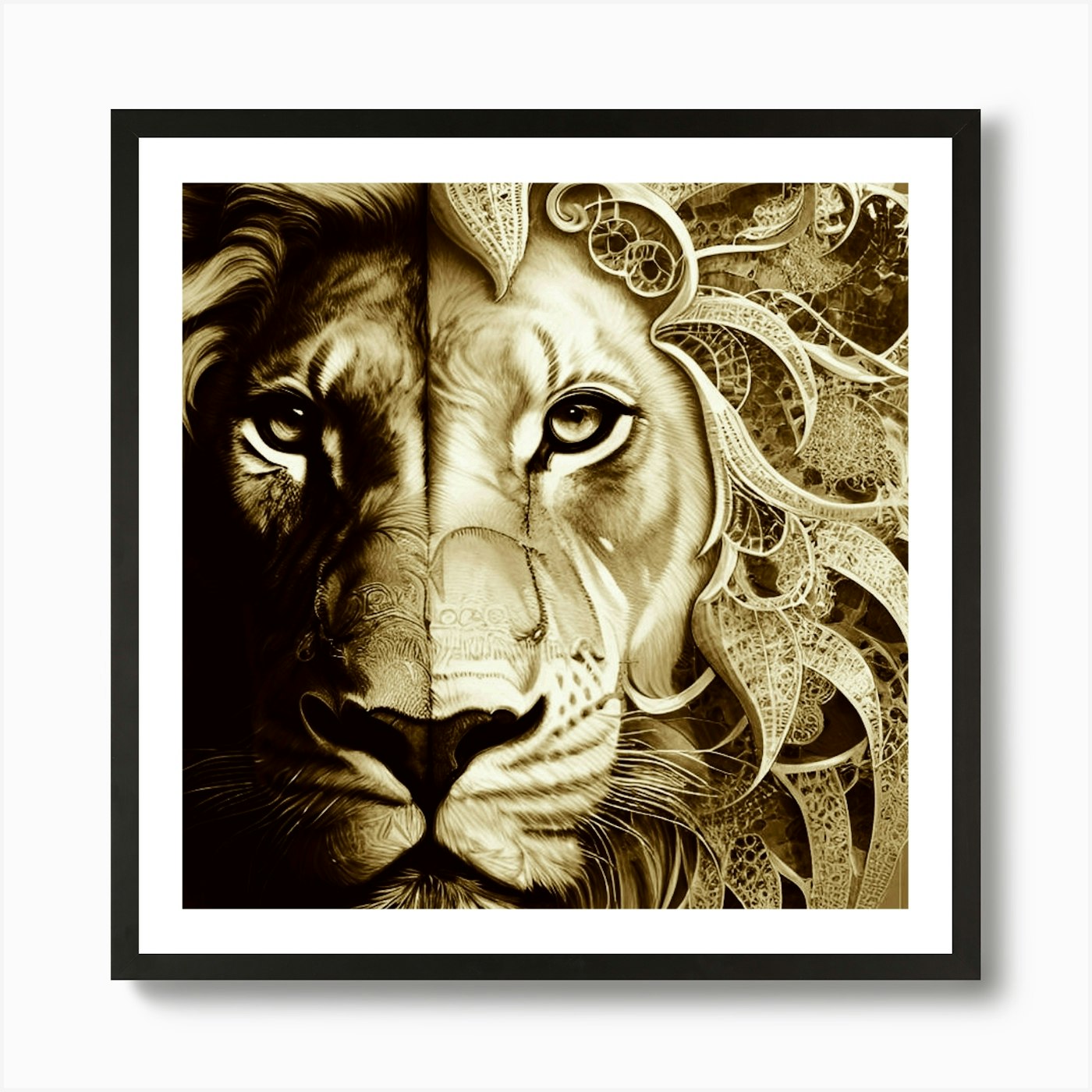 Lion And Eagle Art Print Framed Wall Art Poster Canvas Print Picture