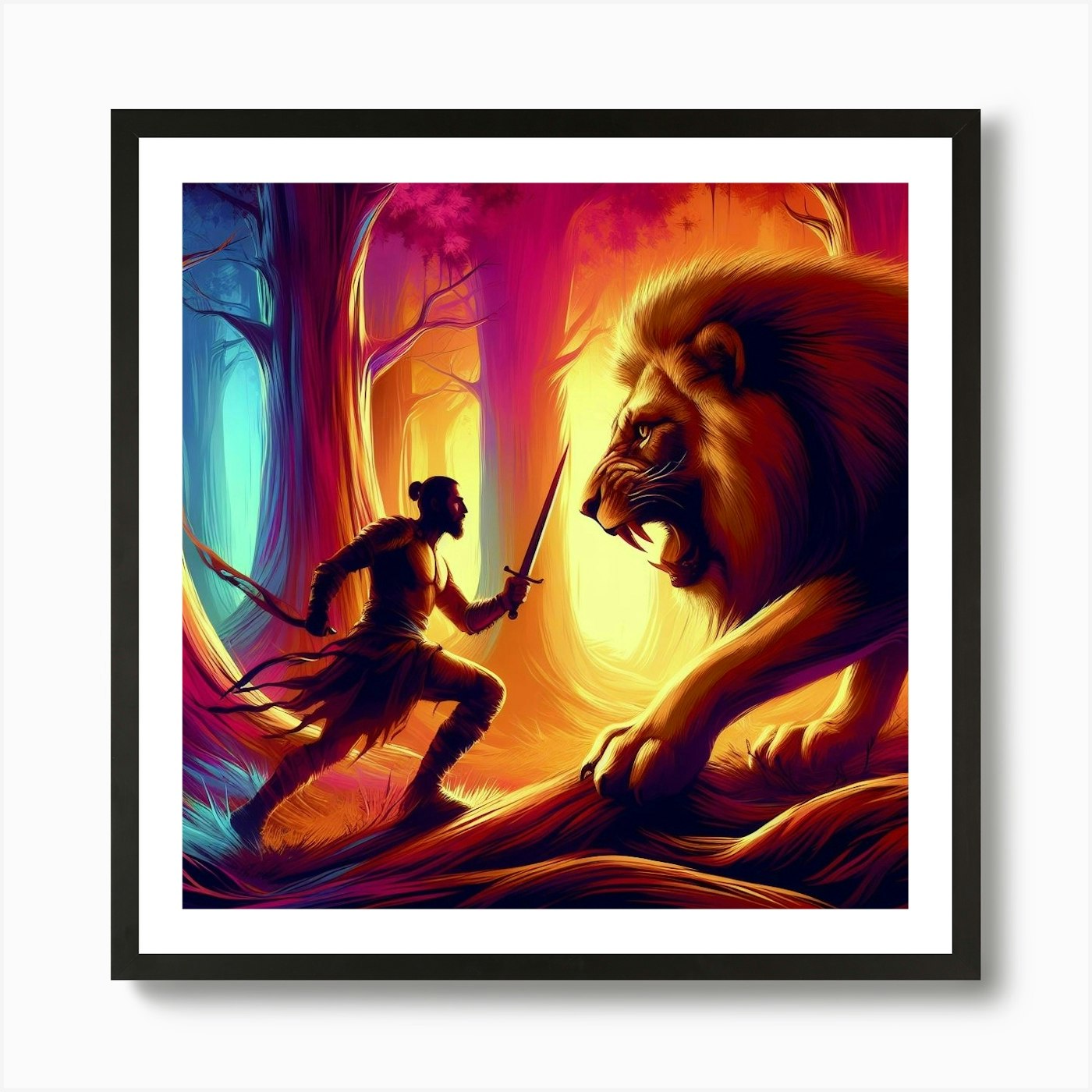 Lion In The Forest Art Print Framed Wall Art Poster Canvas Print Picture
