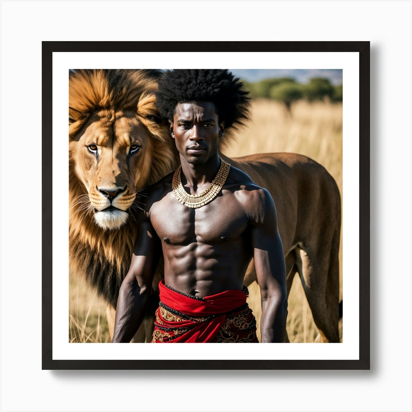 Lion And The Man 2 Art Print Framed Wall Art Poster Canvas Print Picture