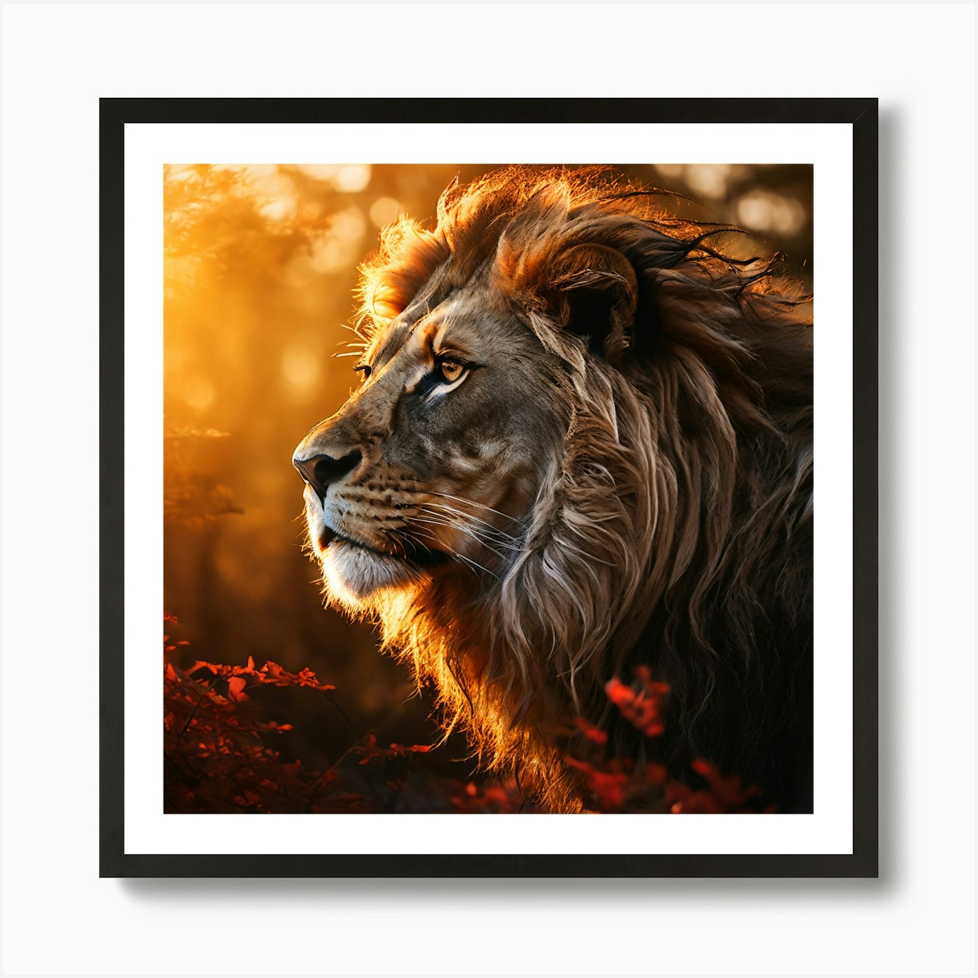 Lion In The Forest Art Print Framed Wall Art Poster Canvas Print Picture