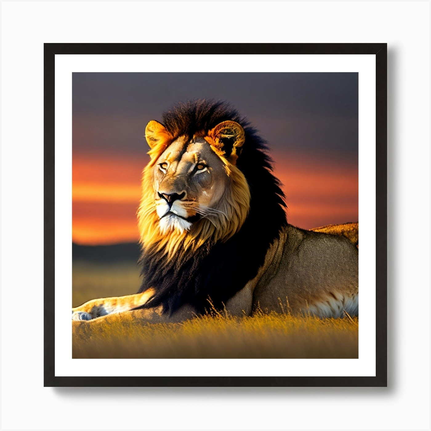 Lion At Sunset 3 Art Print Framed Wall Art Poster Canvas Print Picture
