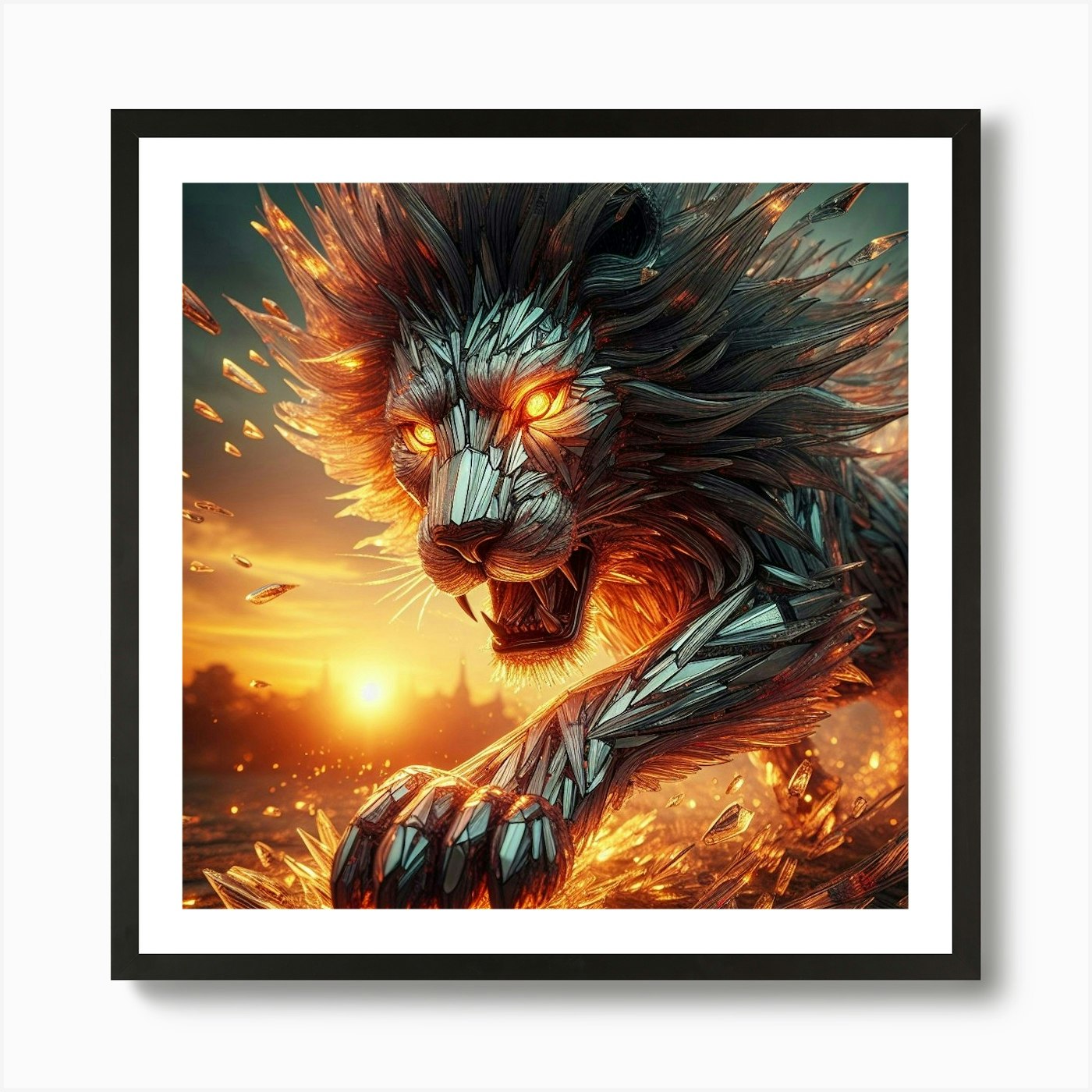 Fire Lion Art Print Framed Wall Art Poster Canvas Print Picture