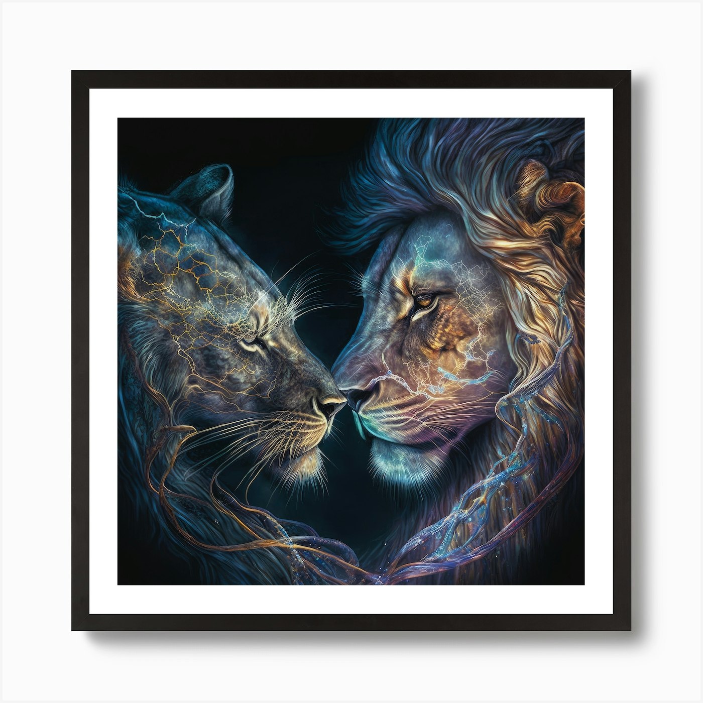 Intertwined Lion Art Print Framed Wall Art Poster Canvas Print Picture