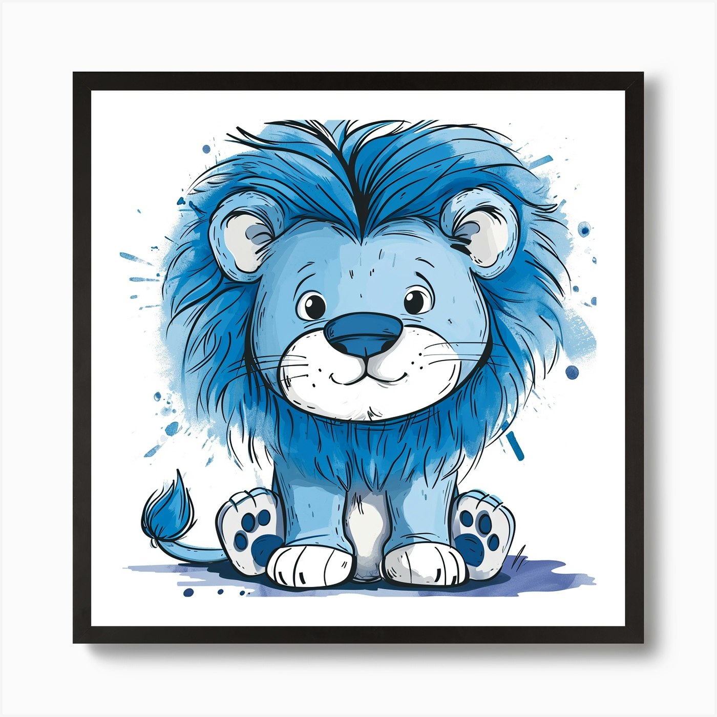 Blue Lion Art Print Framed Wall Art Poster Canvas Print Picture