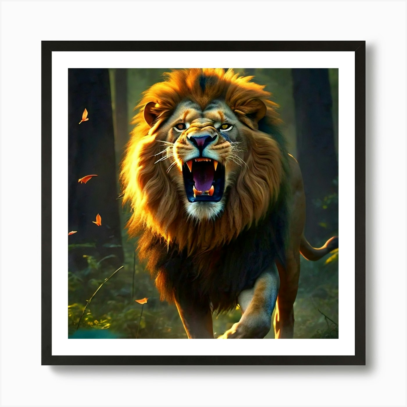 Lion In The Forest Art Print Framed Wall Art Poster Canvas Print Picture