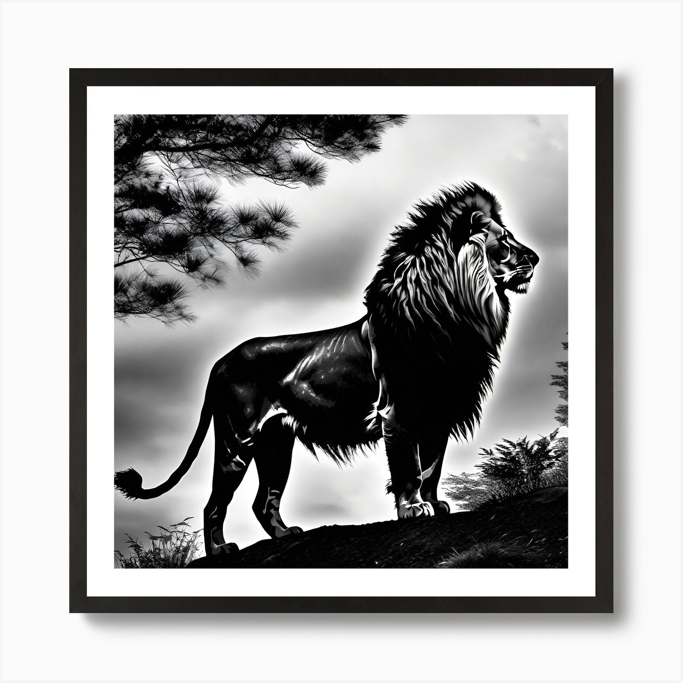 Lion In Black And White 3 Art Print Framed Wall Art Poster Canvas Print Picture