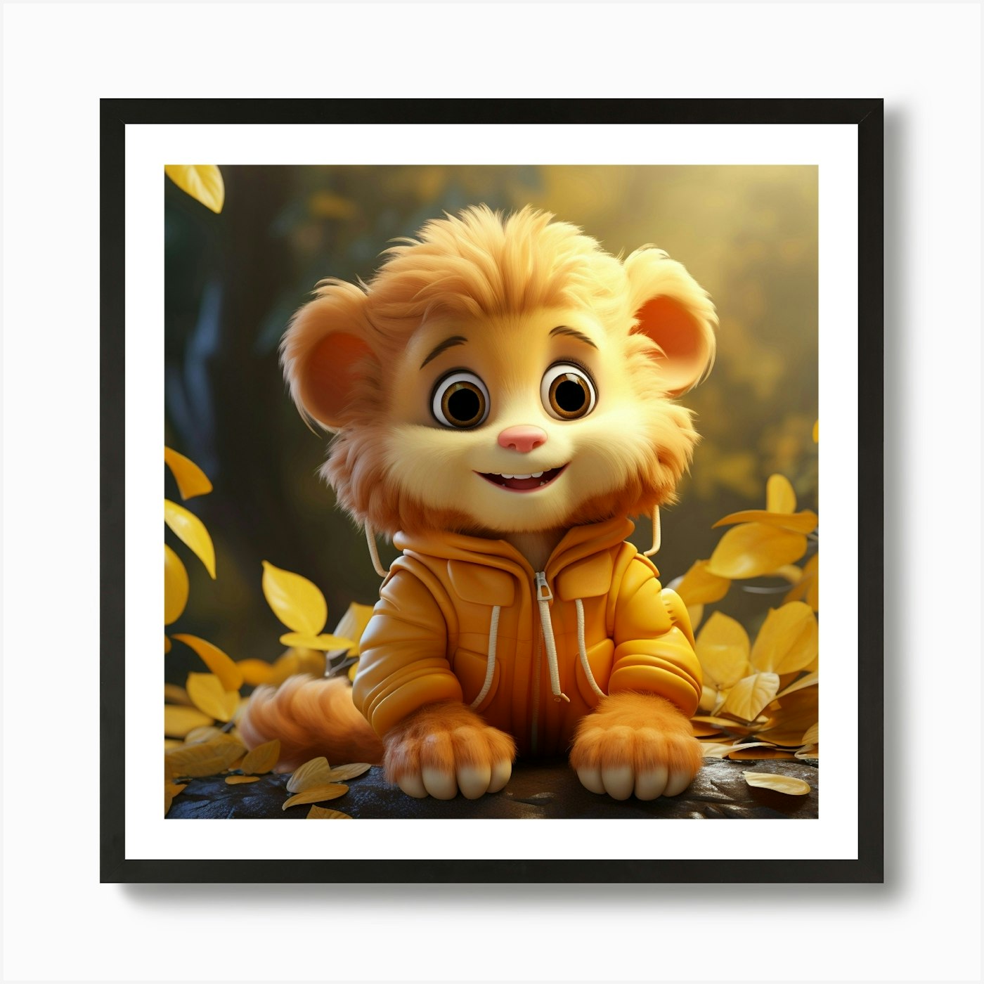 Lion In Autumn Art Print Framed Wall Art Poster Canvas Print Picture