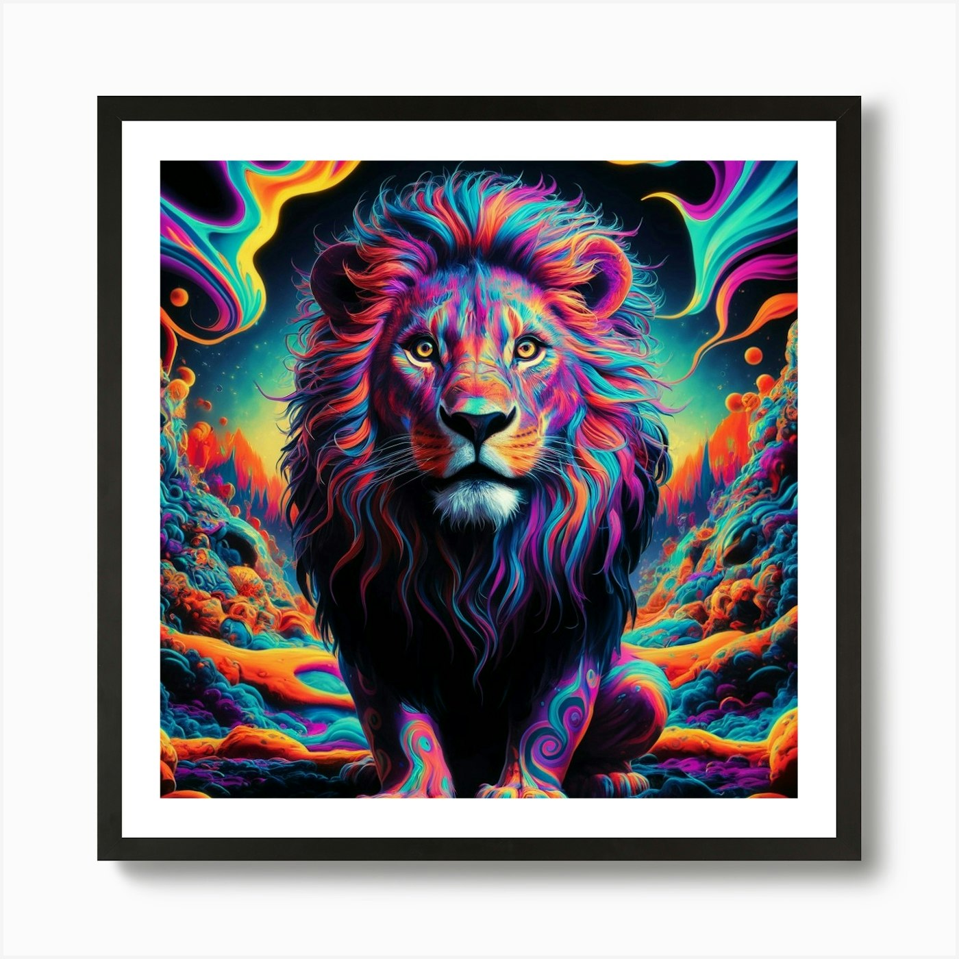 Psychedelic Lion 2 Art Print Framed Wall Art Poster Canvas Print Picture