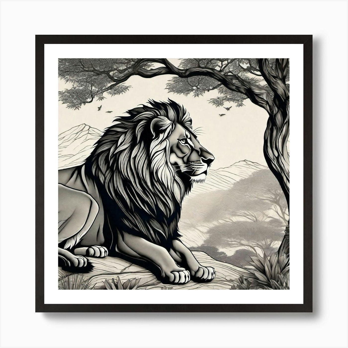Lion In The Forest 18 Art Print Framed Wall Art Poster Canvas Print Picture