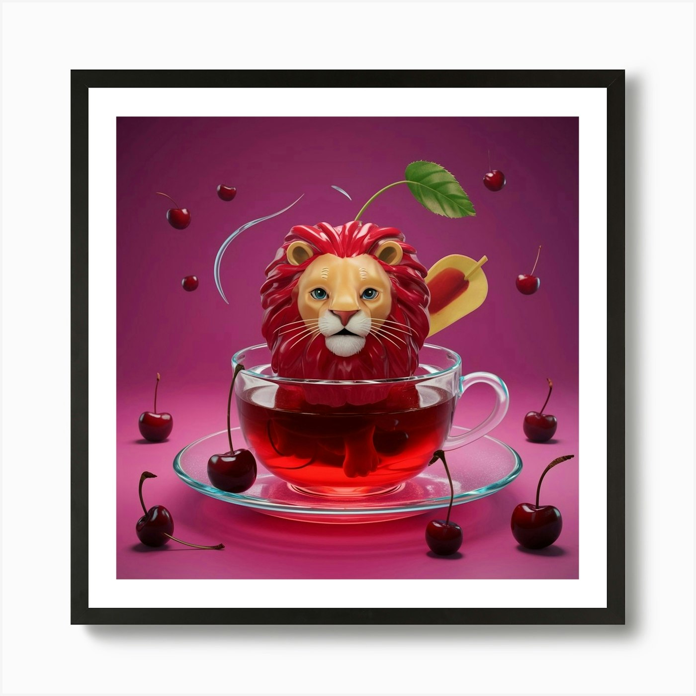 Lion In Tea 1 Art Print Framed Wall Art Poster Canvas Print Picture