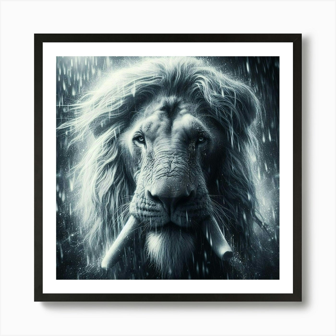 Lion In The Rain Art Print Framed Wall Art Poster Canvas Print Picture
