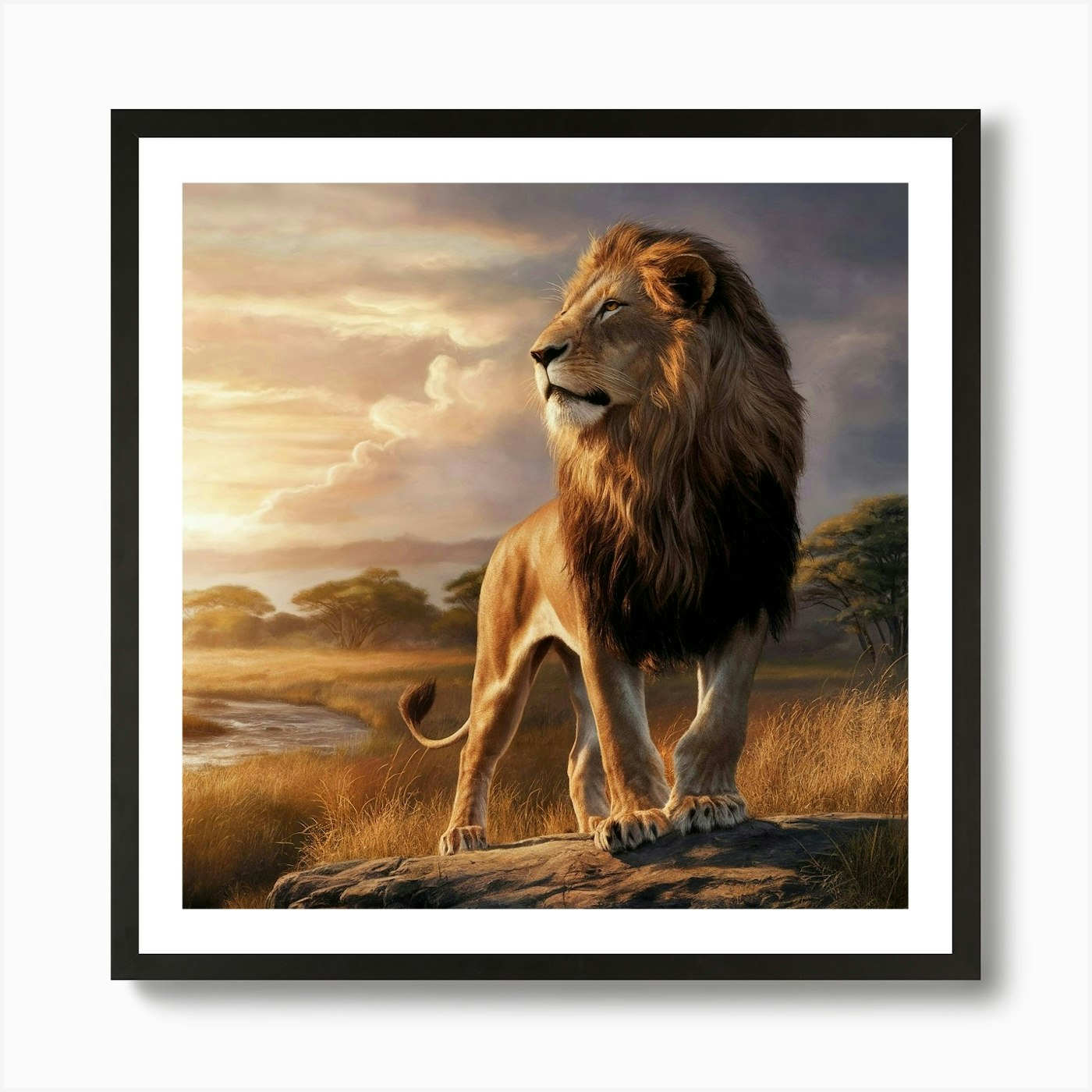 Lion At Sunset Art Print Framed Wall Art Poster Canvas Print Picture