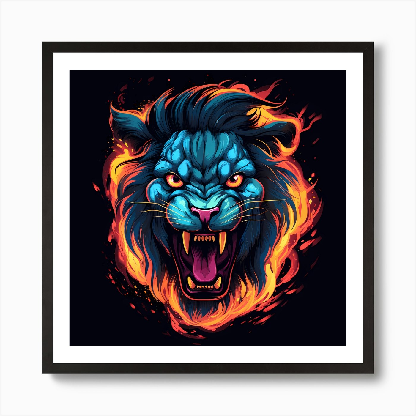 Lion In Flames Art Print Framed Wall Art Poster Canvas Print Picture