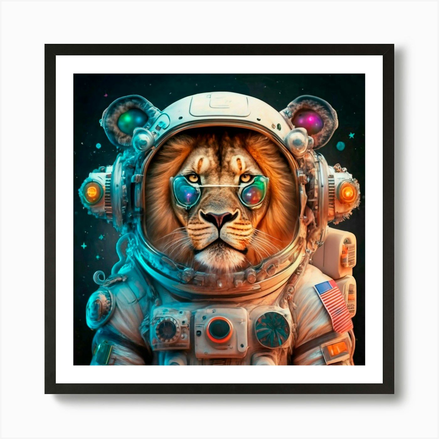 Lion In Space Art Print Framed Wall Art Poster Canvas Print Picture