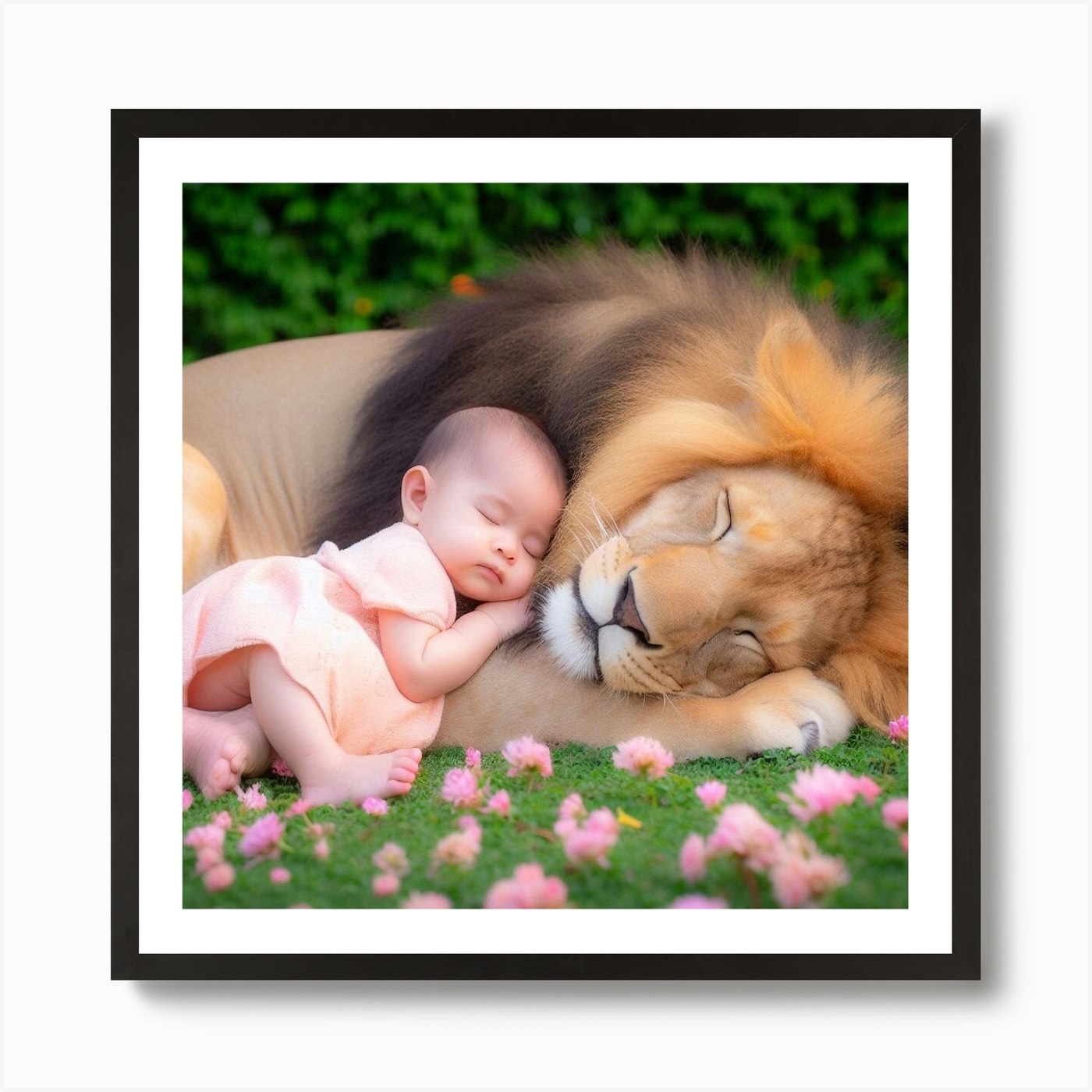 Baby And The Lion Art Print Framed Wall Art Poster Canvas Print Picture
