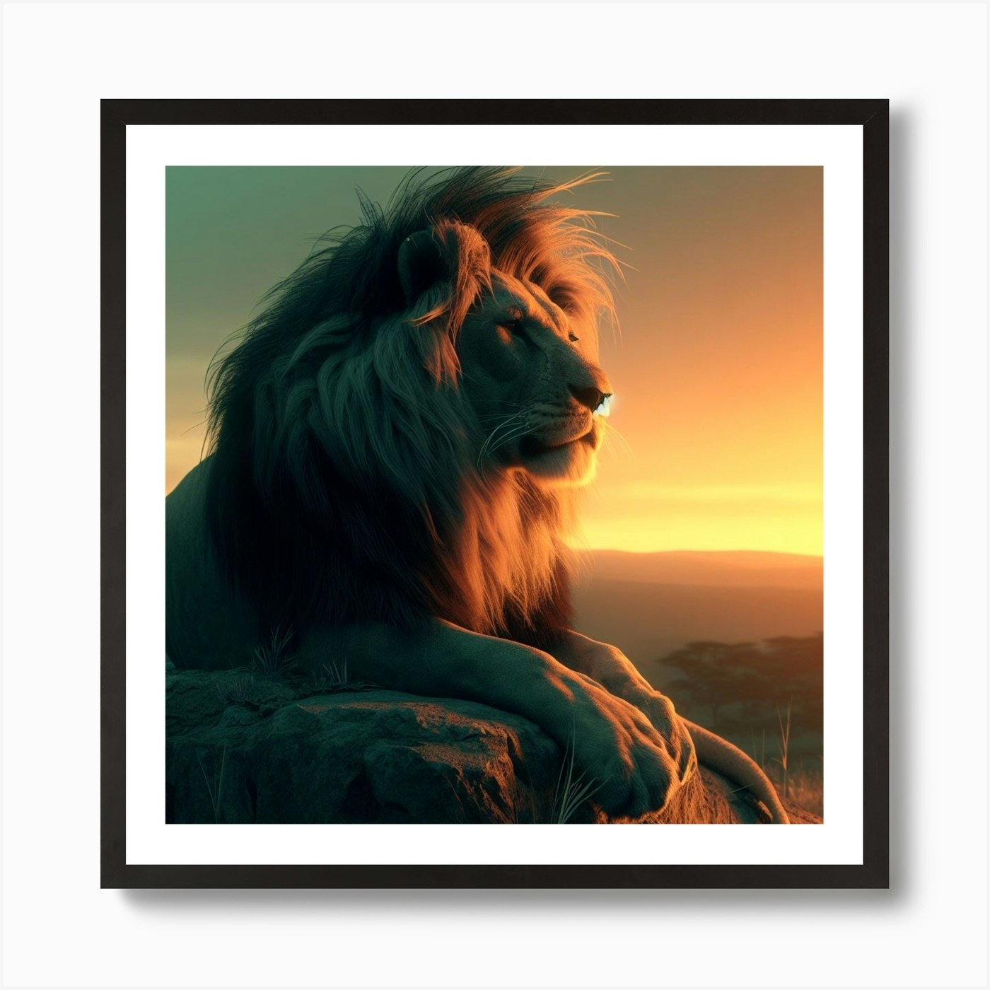 Lion At Sunset Art Print Framed Wall Art Poster Canvas Print Picture