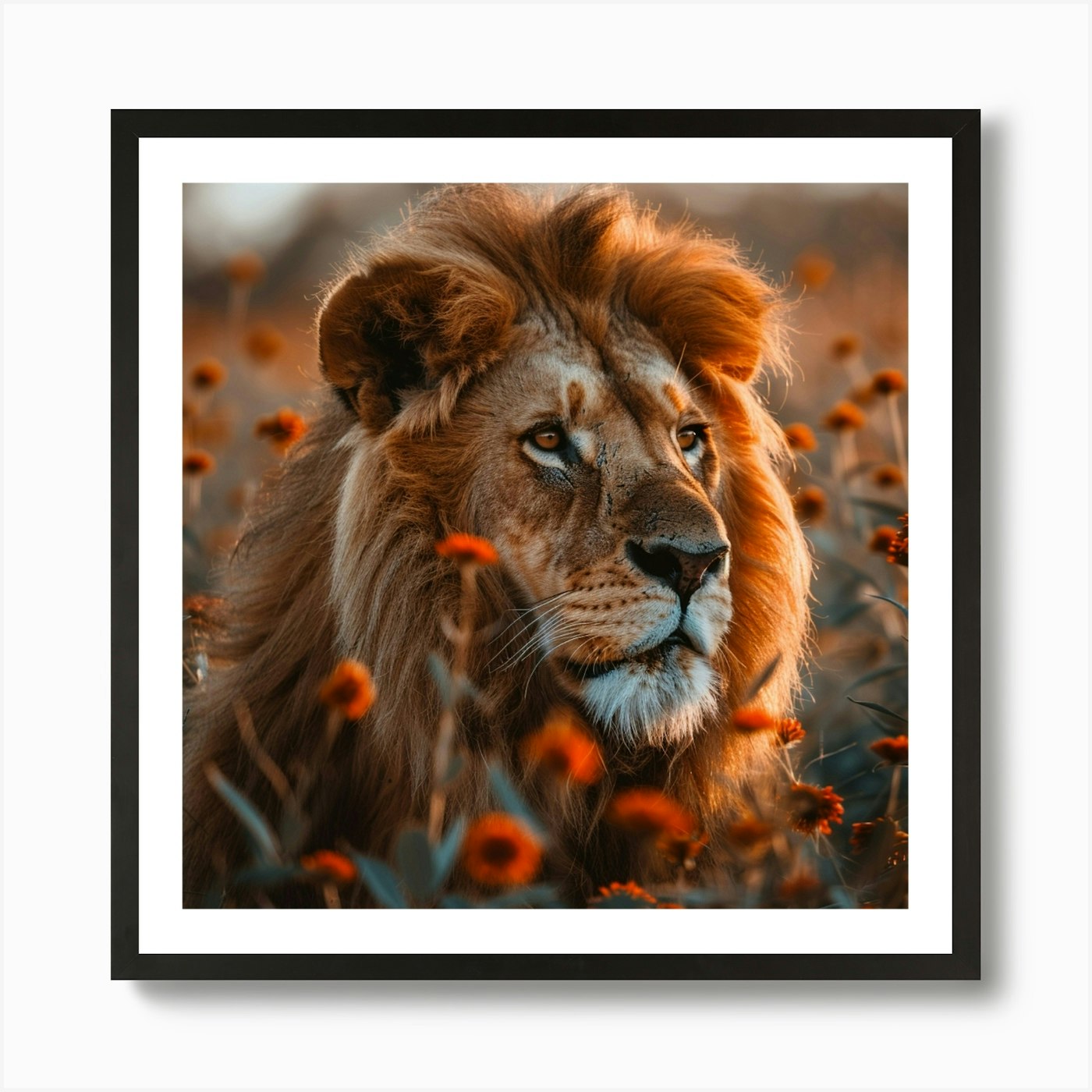 Lion In The Field Art Print Framed Wall Art Poster Canvas Print Picture